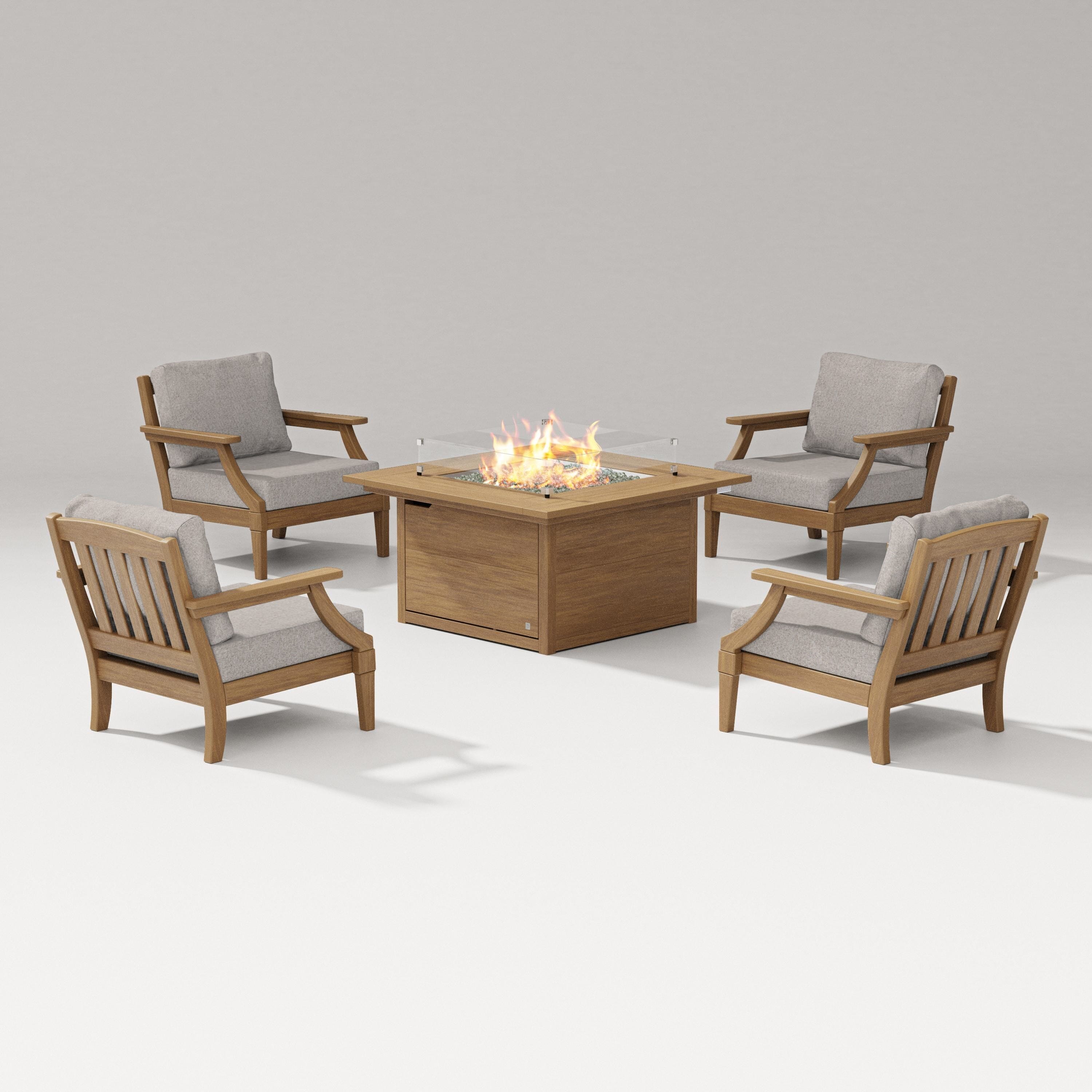 PW Designer Series Estate 5-Piece Lounge Fire Table Set in Natural / Weathered Tweed