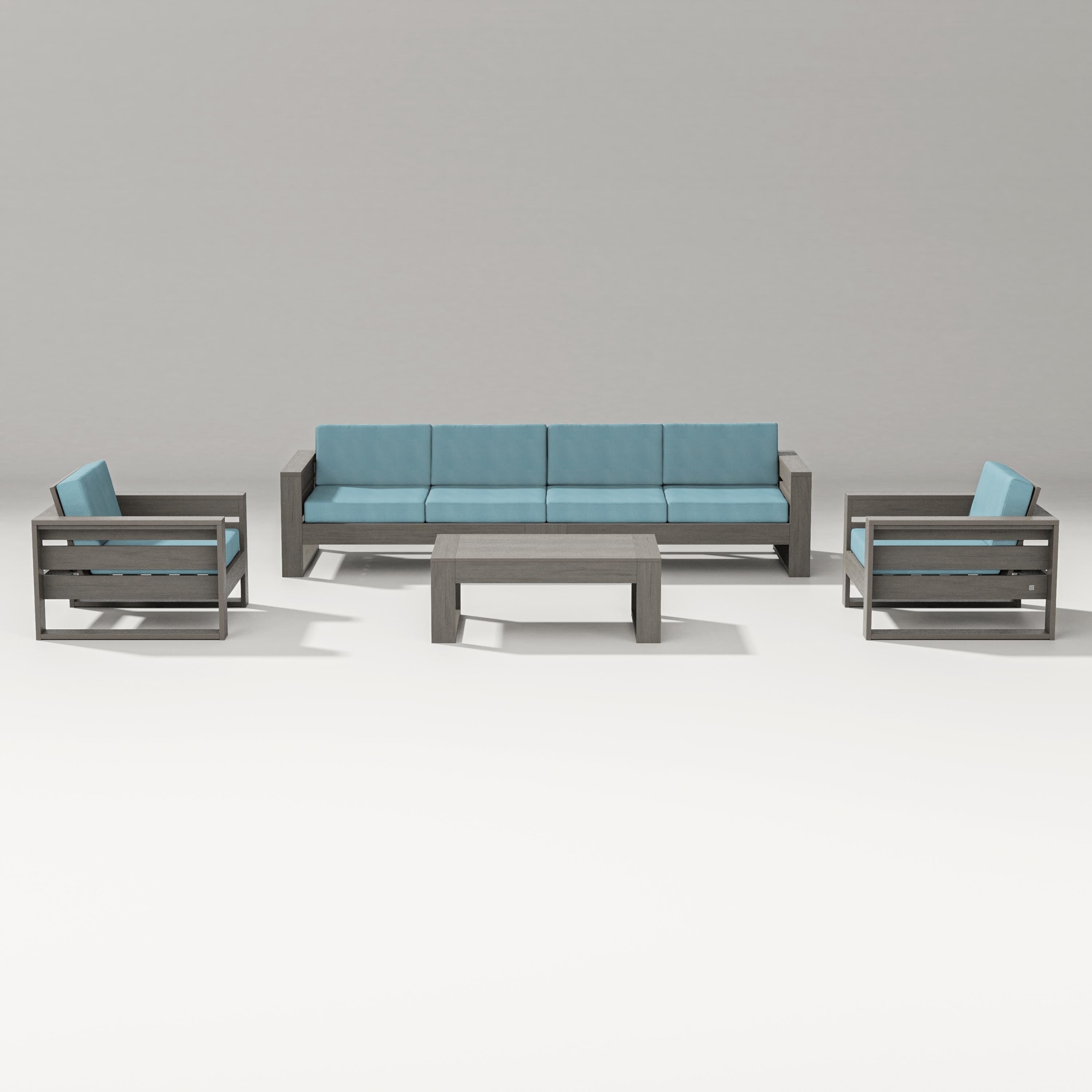 PW Designer Series Latitude 5-Piece Lounge Sofa Set in Driftwood / Lattice Sky Blue