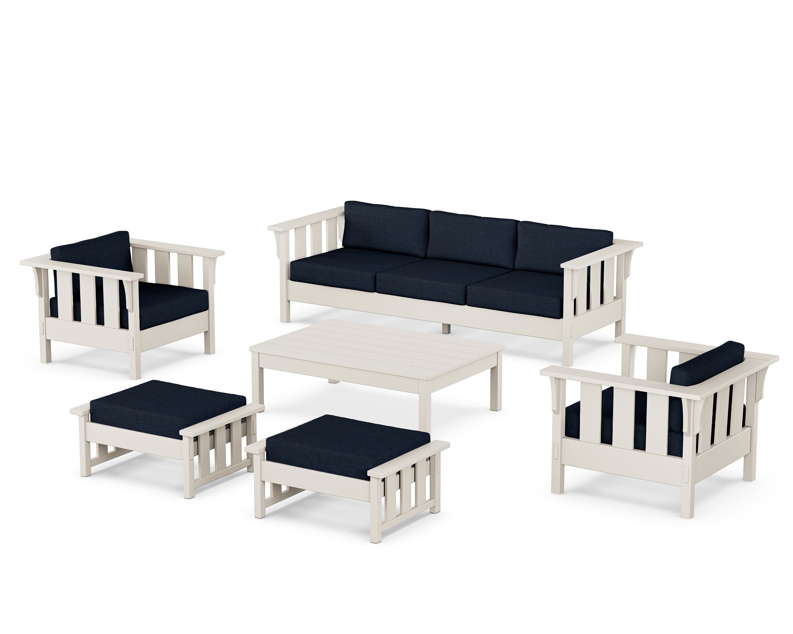 Martha Stewart by POLYWOOD Acadia 6-Piece Lounge Sofa Set in Sand / Marine Indigo