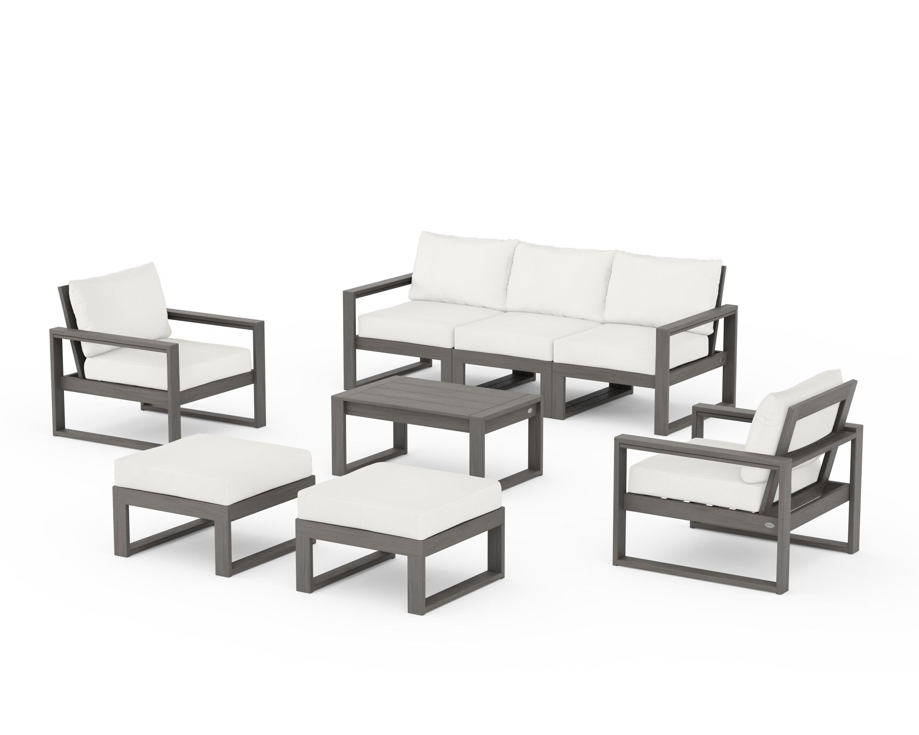 POLYWOOD EDGE Sectional 8-Piece Lounge Sofa Set in Driftwood / Natural Linen