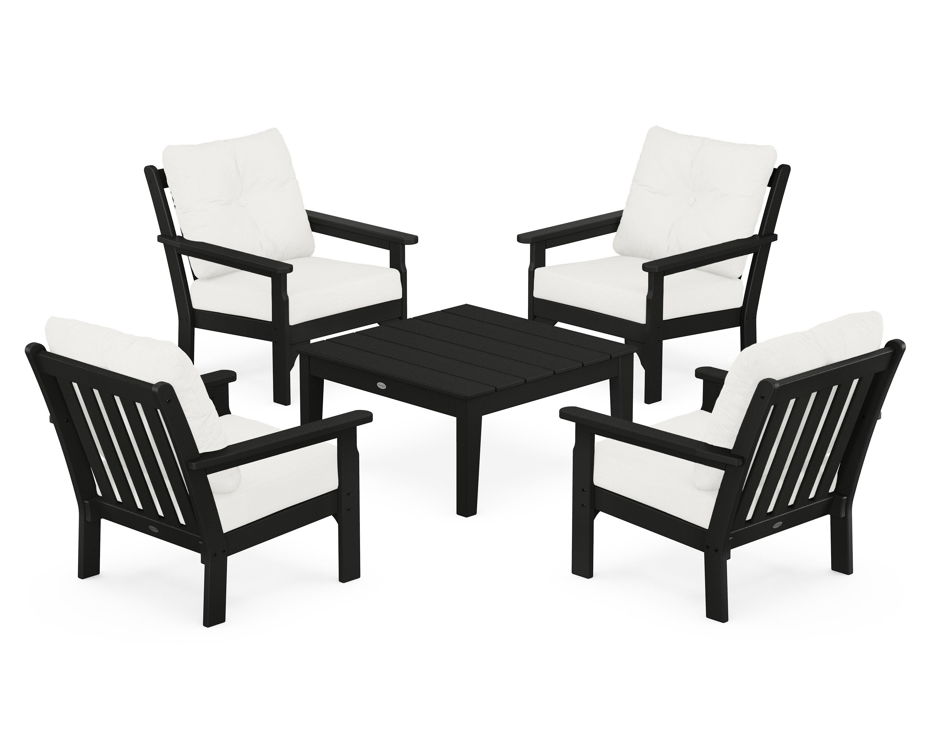 POLYWOOD Vineyard 5-Piece Deep Seating Conversation Set in Black / Natural Linen