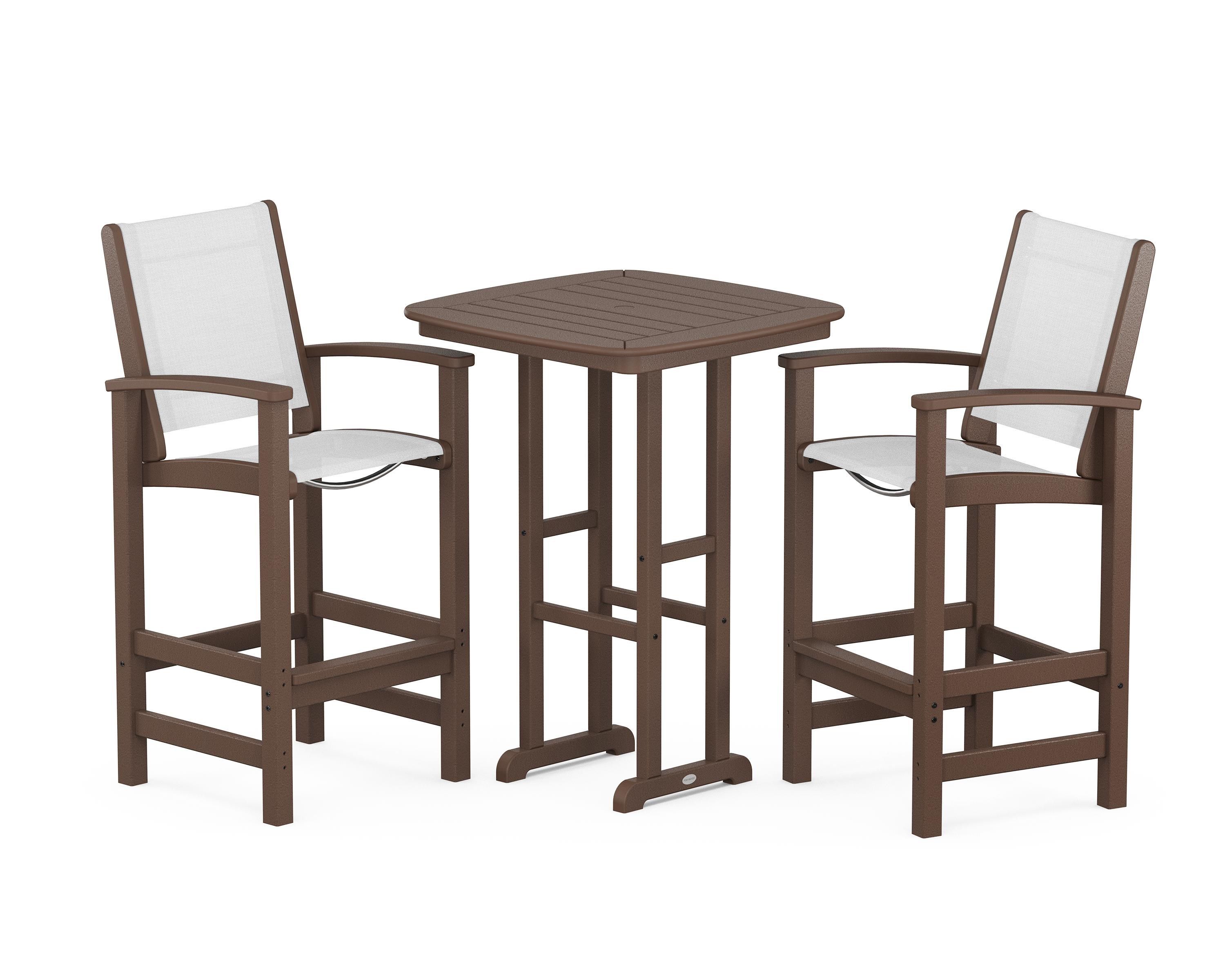 POLYWOOD Coastal 3-Piece Bar Set in Mahogany / White Sling