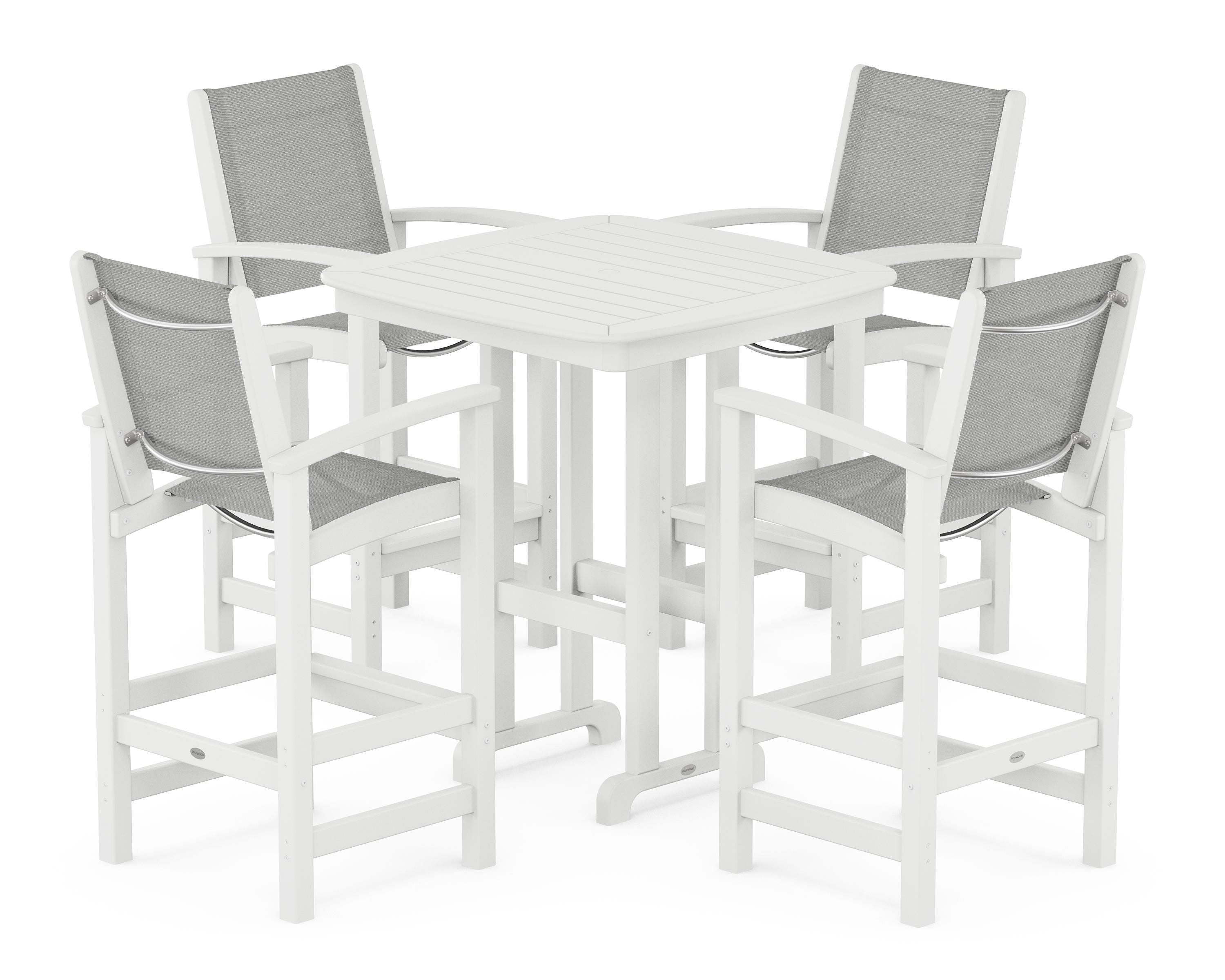 POLYWOOD Coastal 5-Piece Bar Set in White / Metallic Sling