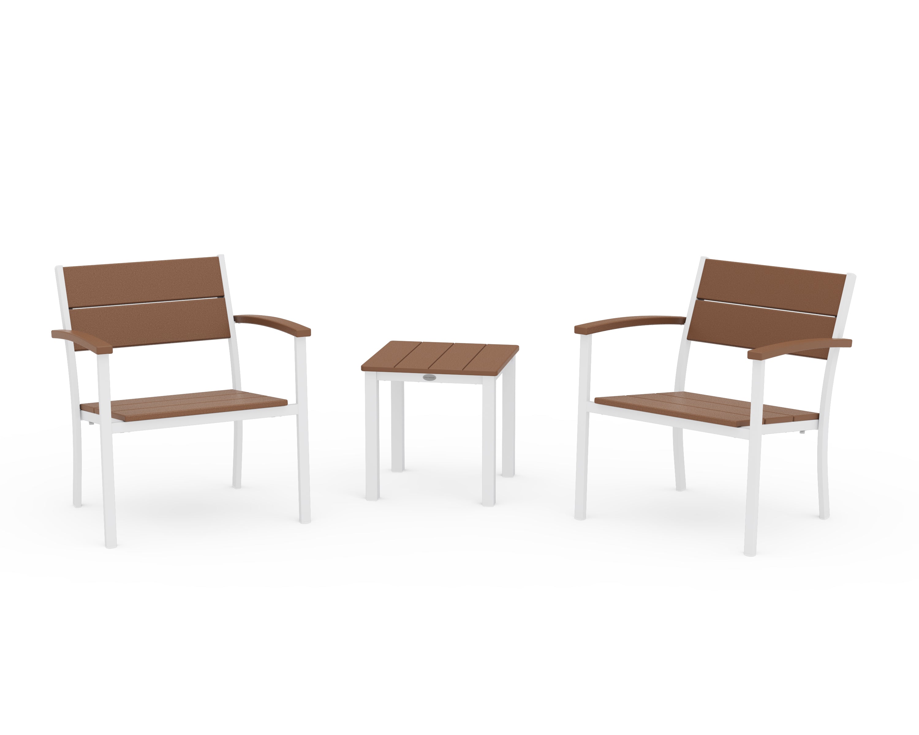 POLYWOOD Main Street 3-Piece Lounge Chair Set in White / Teak