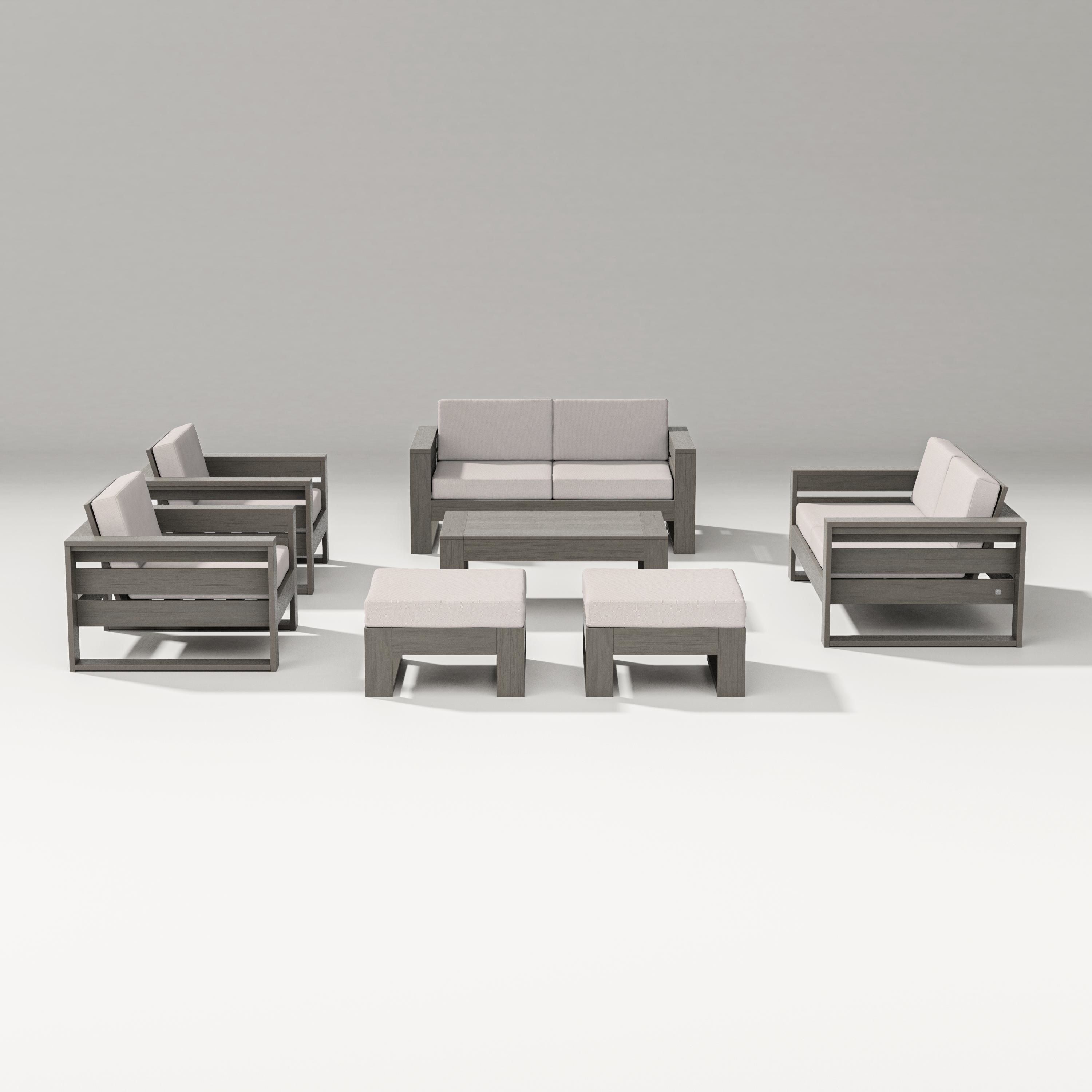 PW Designer Series Latitude 7-Piece Lounge Loveseat Set in Driftwood / Dune Burlap
