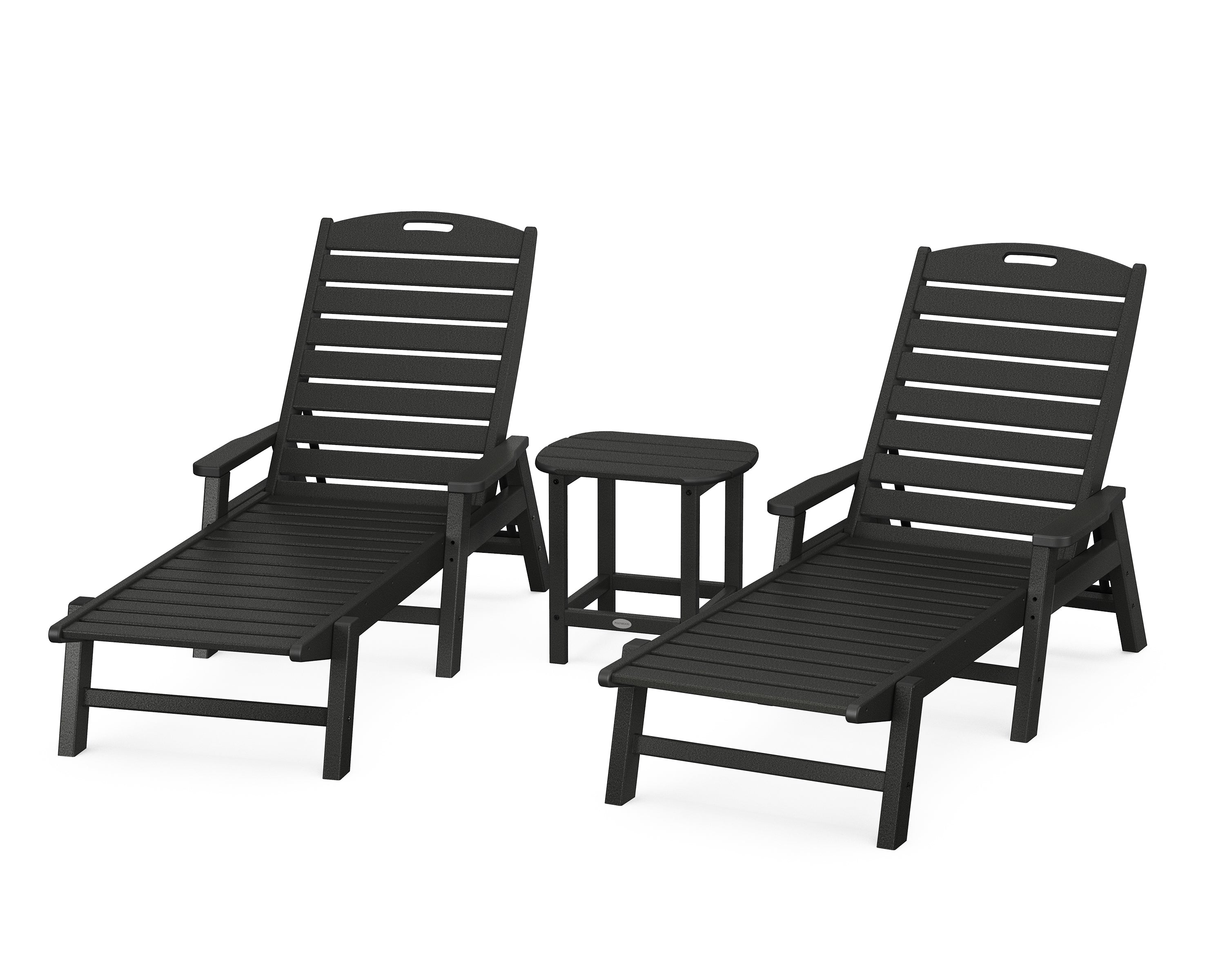 POLYWOOD Nautical 3-Piece Chaise Lounge with Arms Set with South Beach 18" Side Table in Black