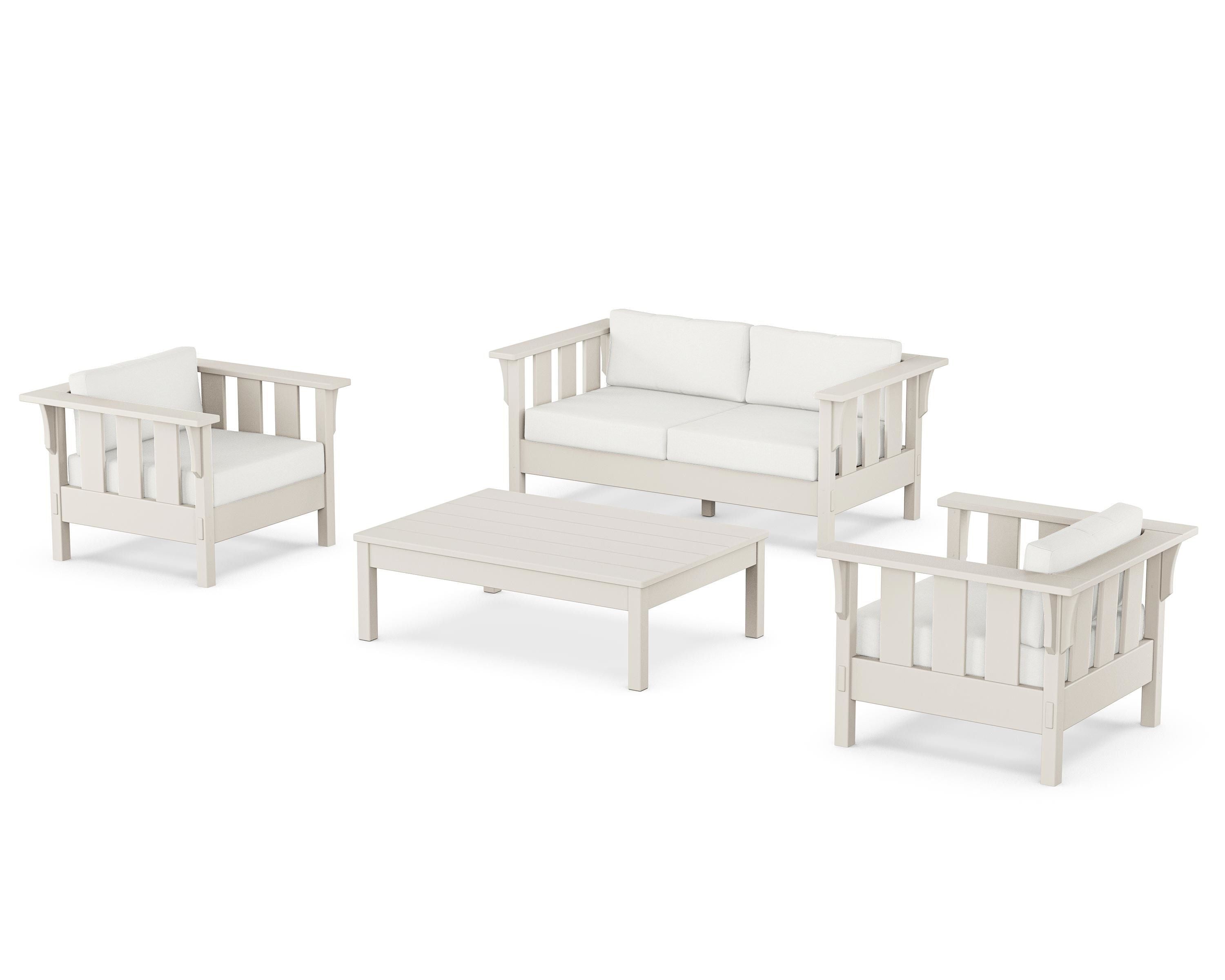 Martha Stewart by POLYWOOD Acadia 4-Piece Deep Seating Set with Loveseat in Sand / Natural Linen