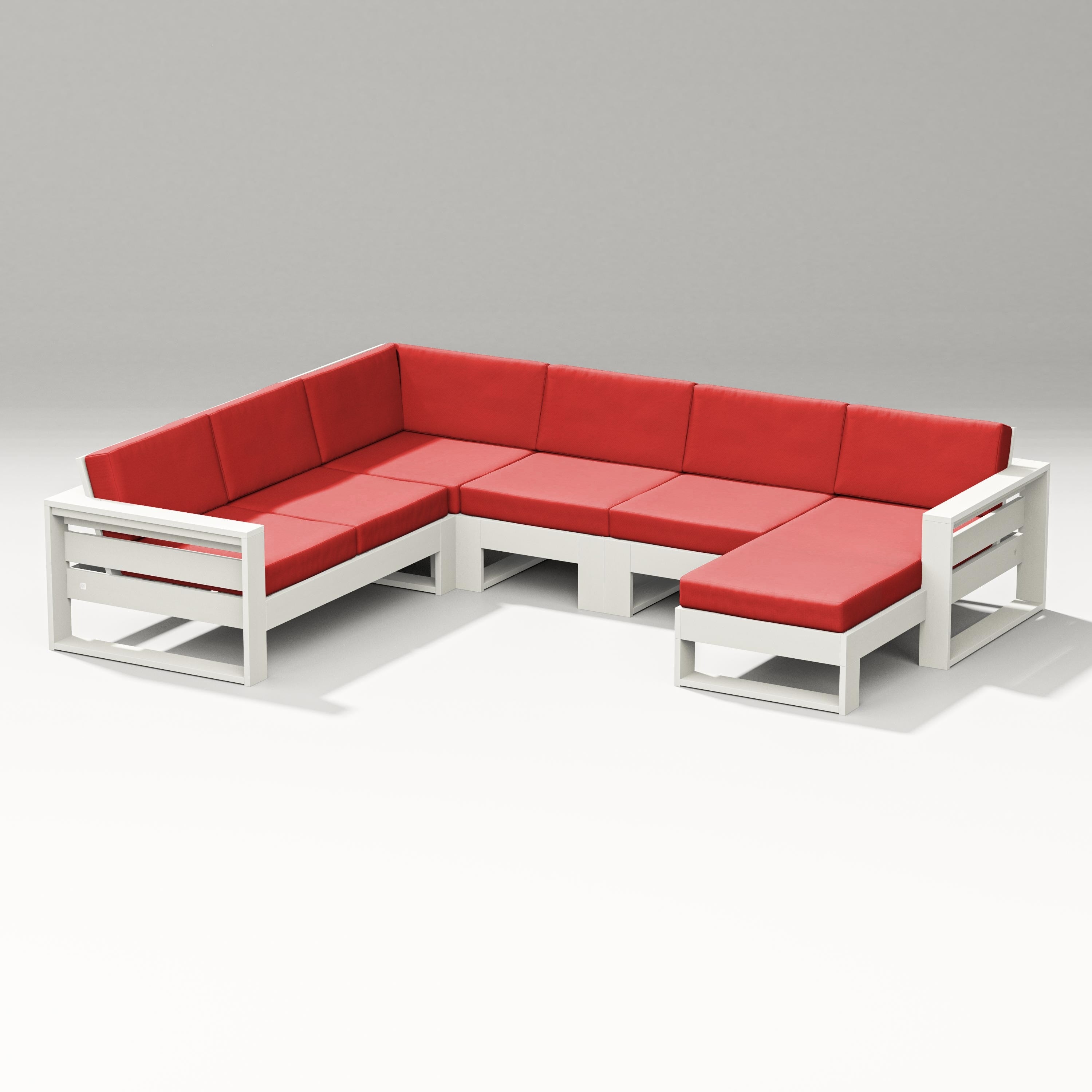 PW Designer Series Latitude Corner Sectional with Right Chaise in Vintage White / Crimson Linen