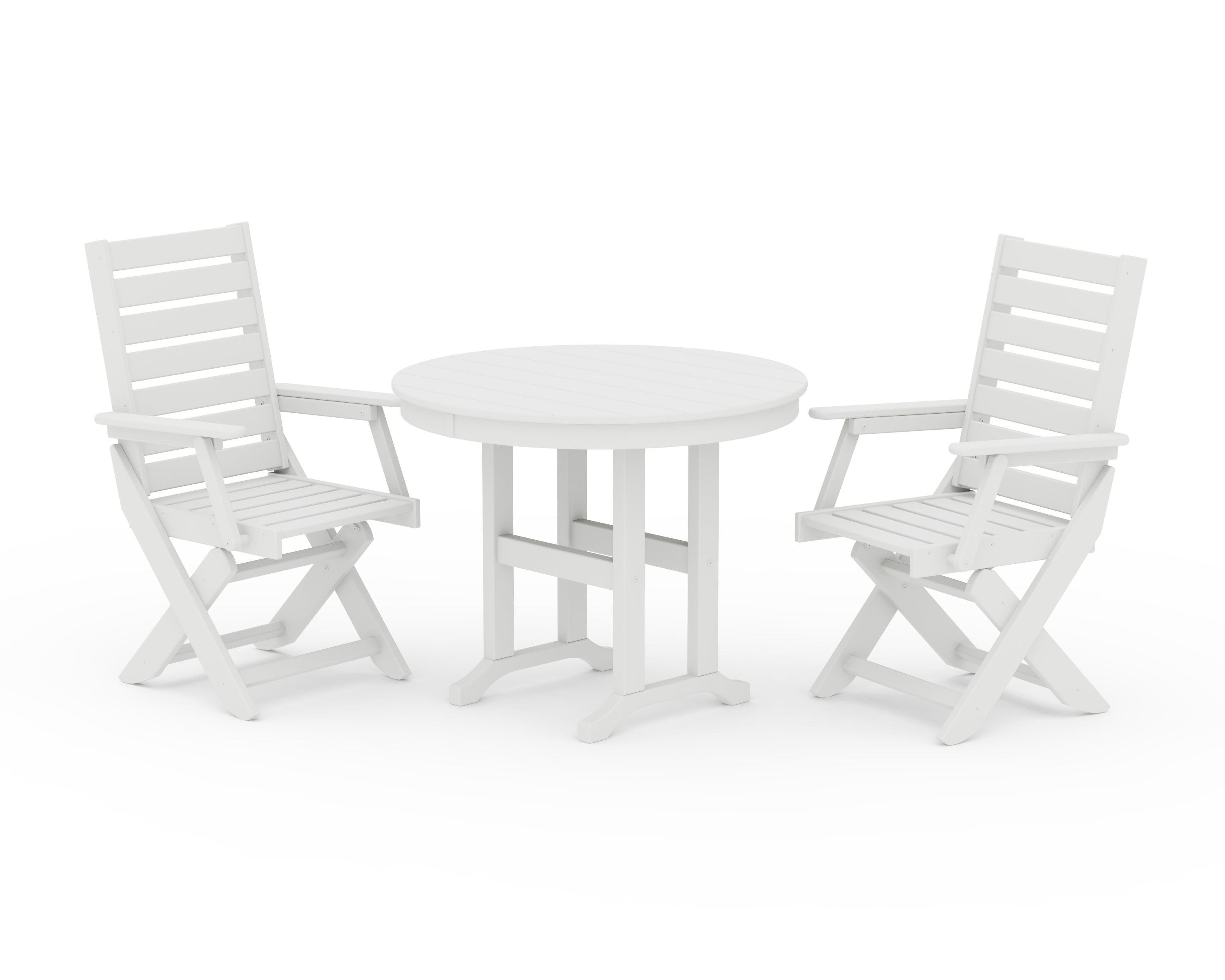 POLYWOOD Captain Folding Chair 3-Piece Round Dining Set in White