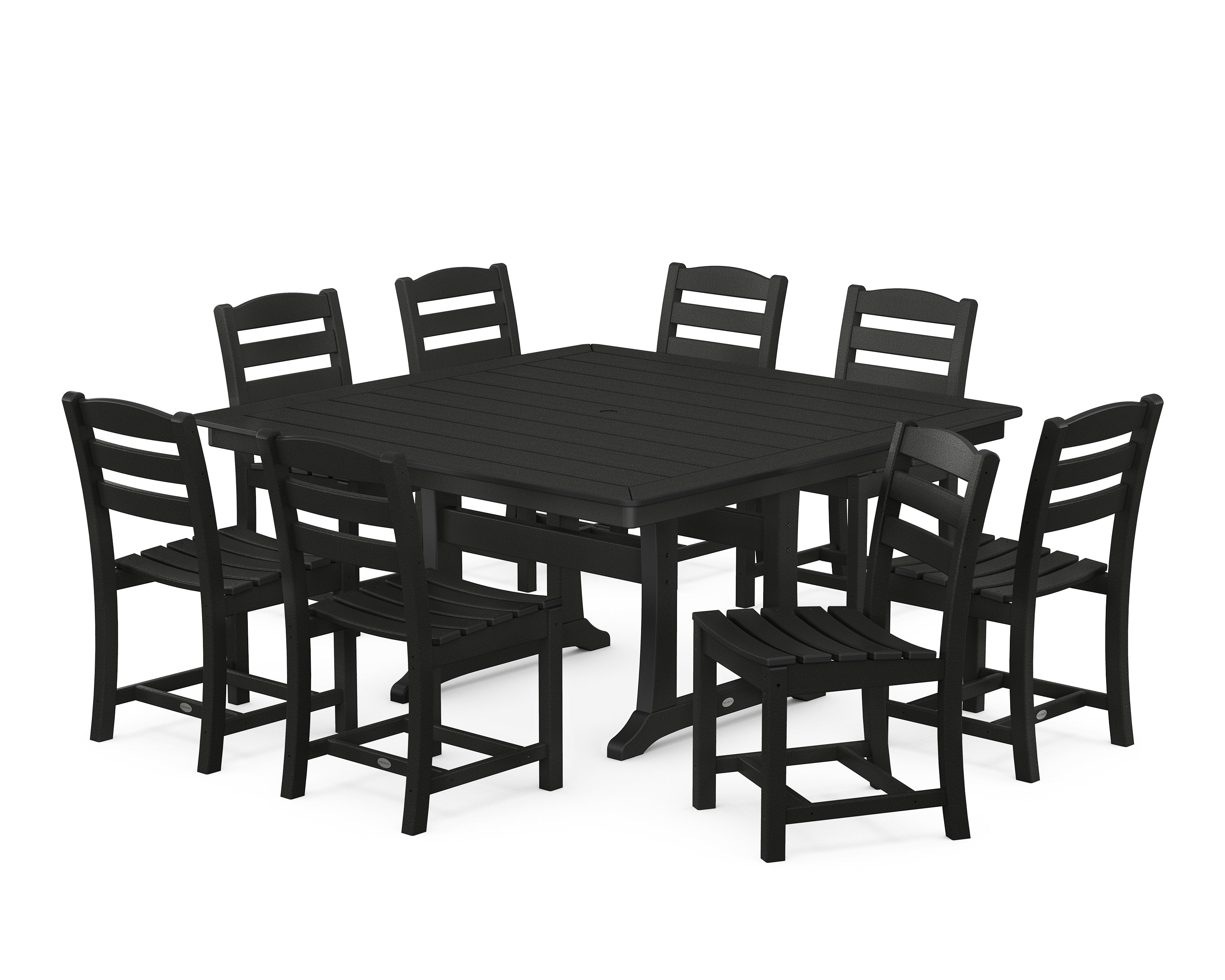 POLYWOOD La Casa Café 9-Piece Nautical Trestle Dining Set in Black