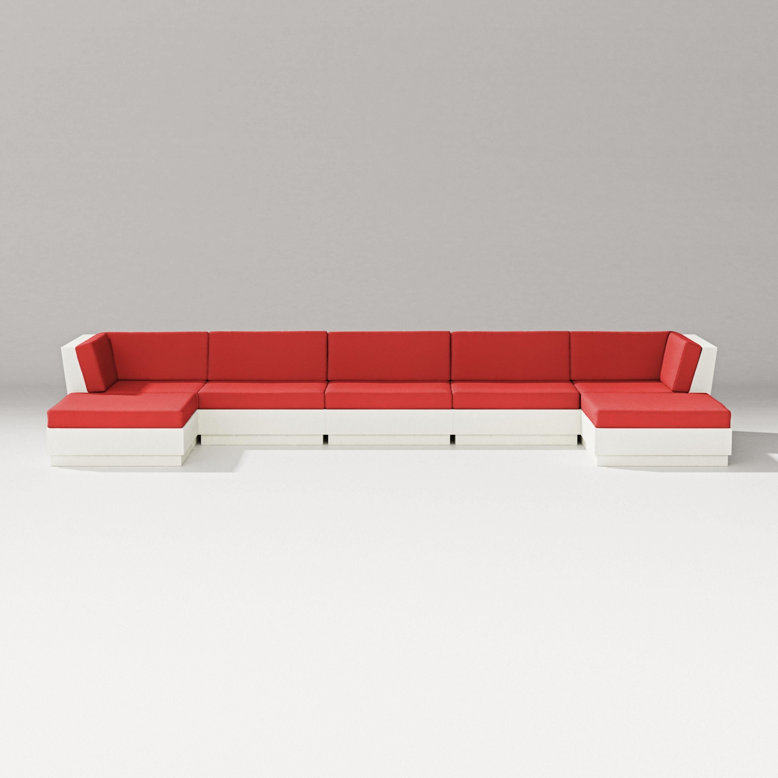 PW Designer Series Elevate 7-Piece Double Chaise Sectional in Vintage White / Crimson Linen