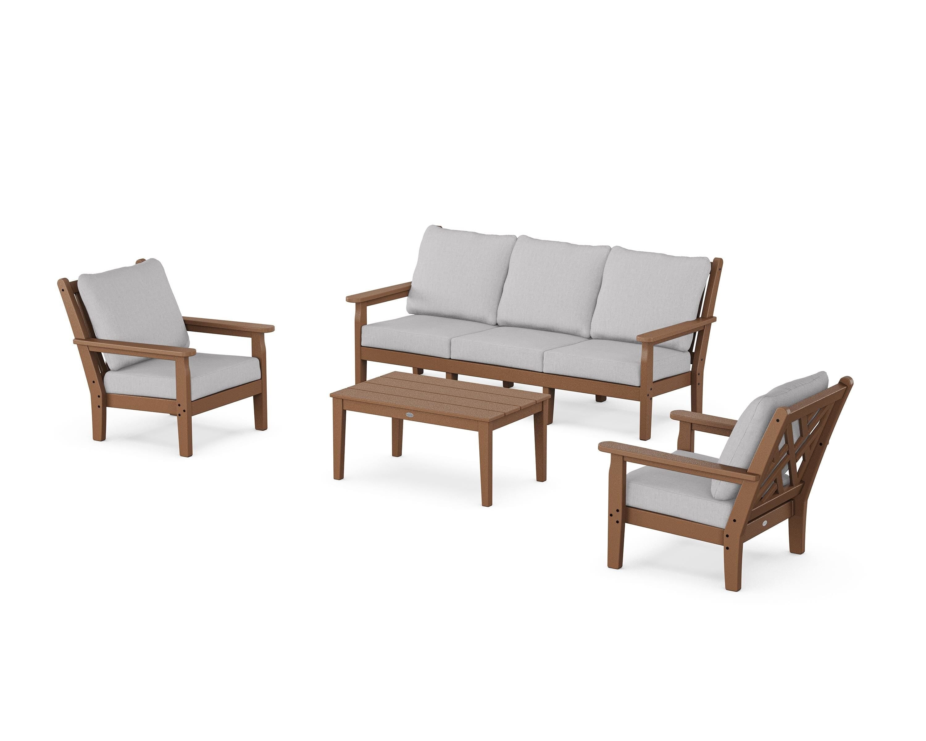 POLYWOOD Chippendale 4-Piece Deep Seating Set with Sofa in Teak / Granite