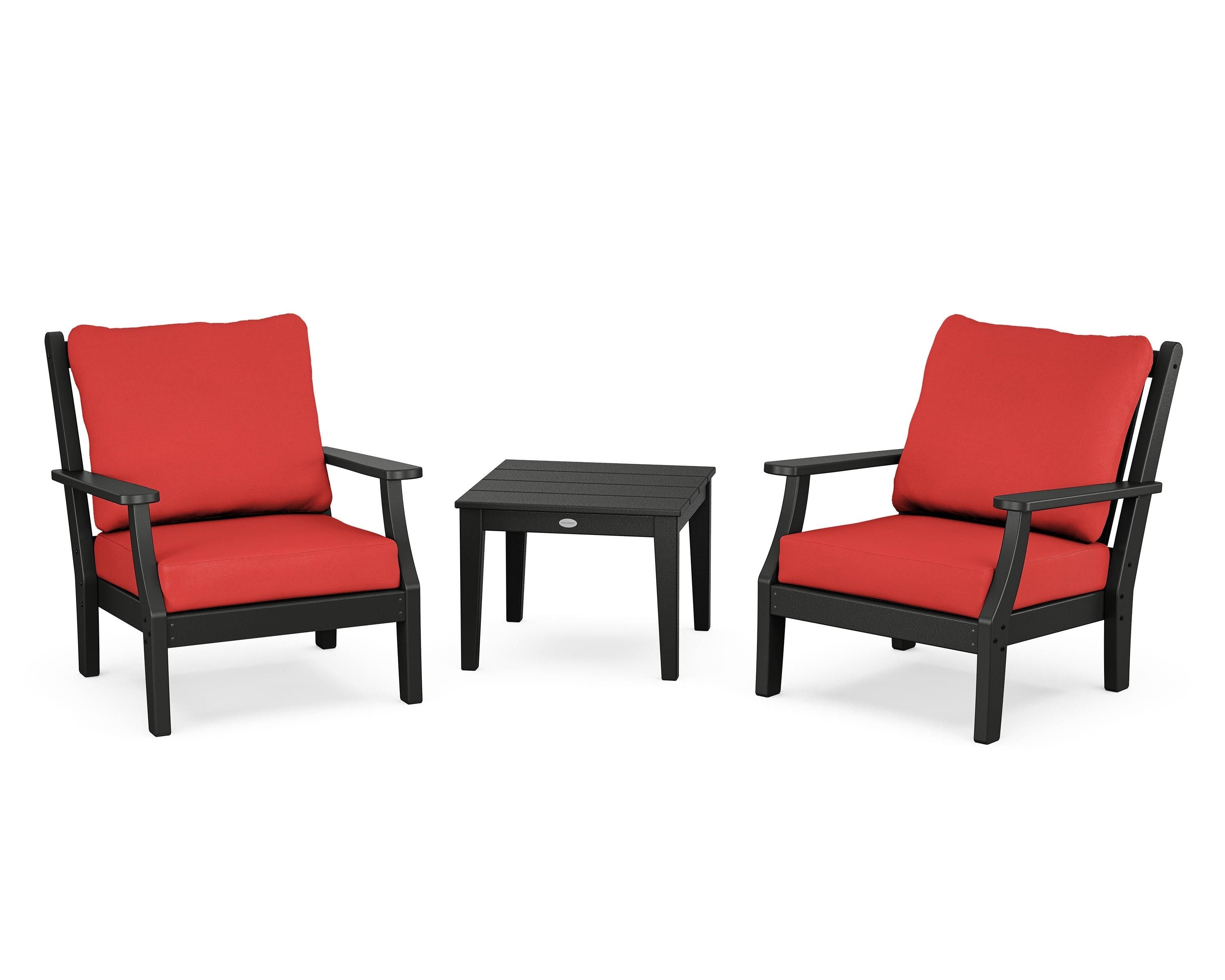Country Living Wovendale 3-Piece Deep Seating Set in Black / Crimson Linen