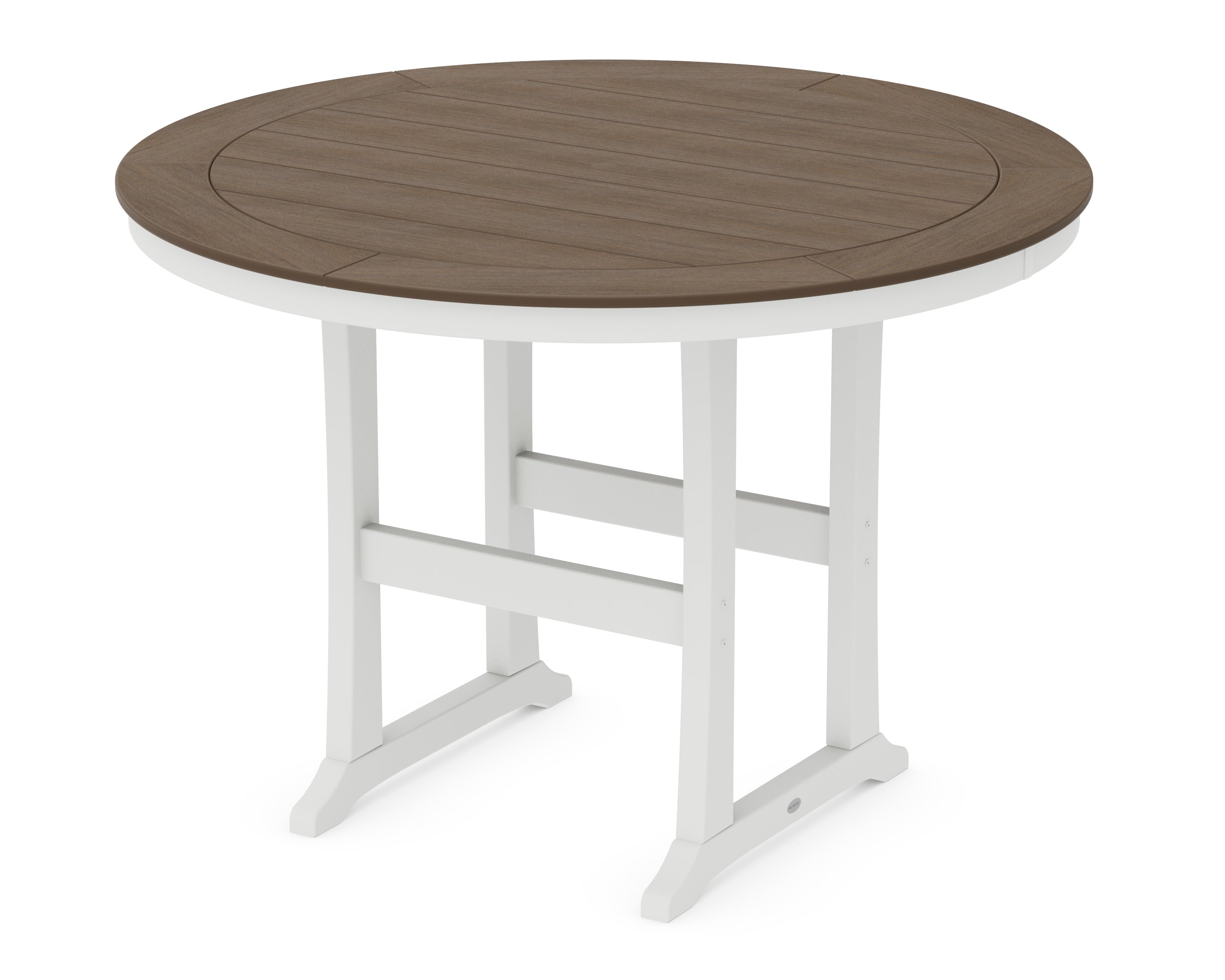 POLYWOOD Nautical Trestle 60” Round Bar Table in White / Kona