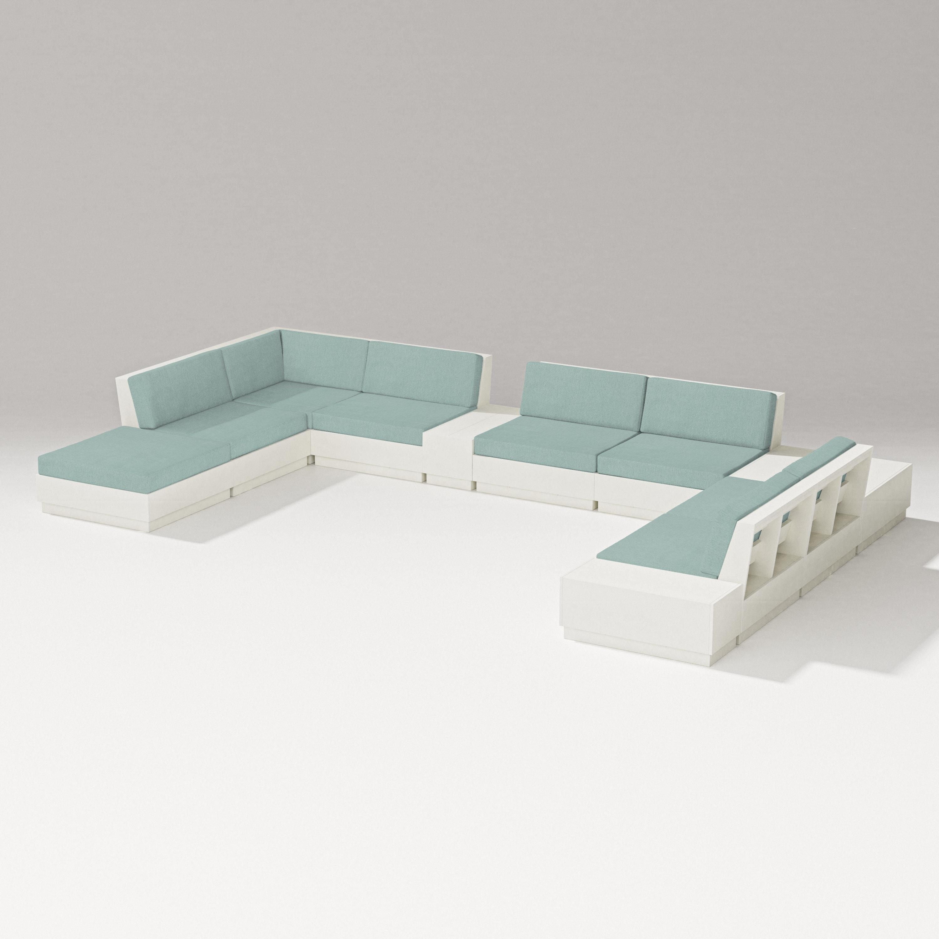 PW Designer Series Elevate 11-Piece Conversation Sectional Set in Vintage White / Glacier Spa