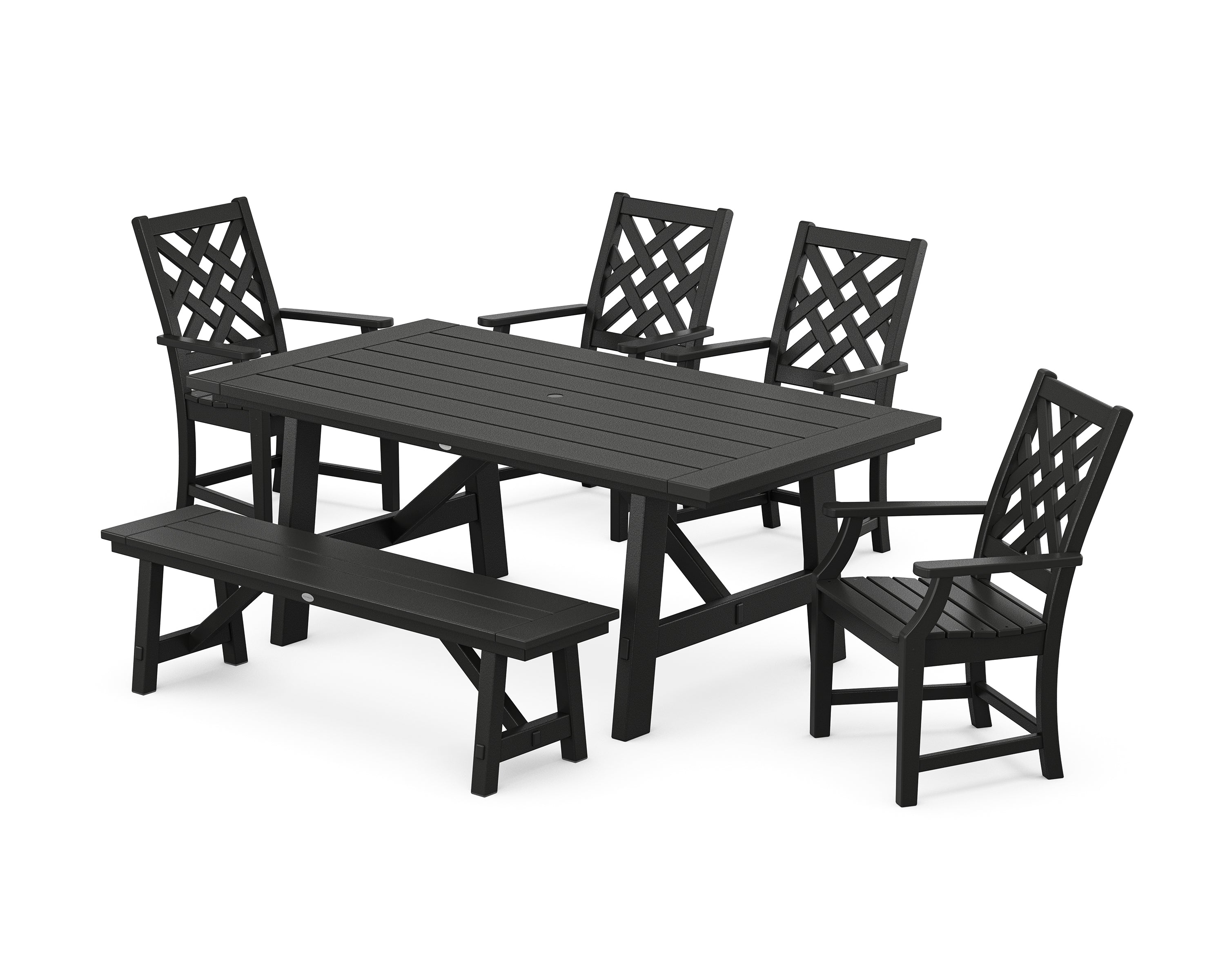 Country Living Wovendale 6-Piece Rustic Farmhouse Dining Set with Bench in Black