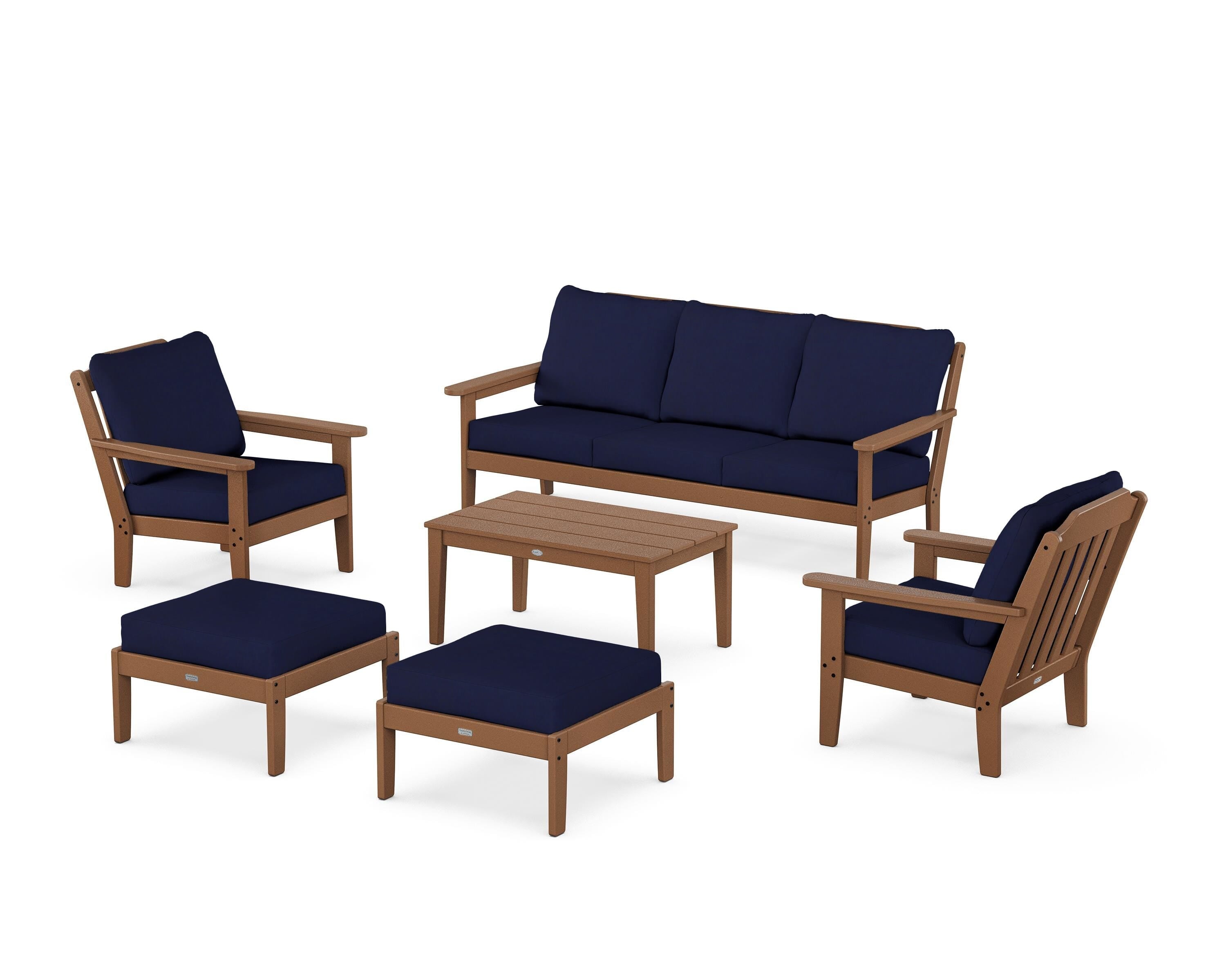 Country Living Cottage 6-Piece Lounge Sofa Set in Teak / Navy