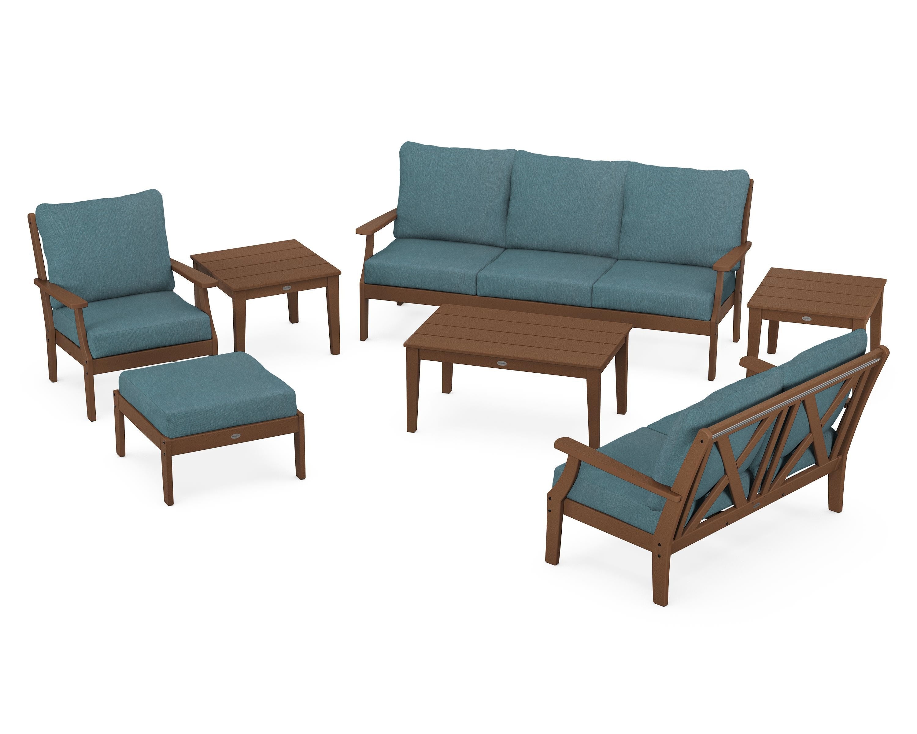 POLYWOOD Braxton 7-Piece Deep Seating Set in Teak / Ocean Teal