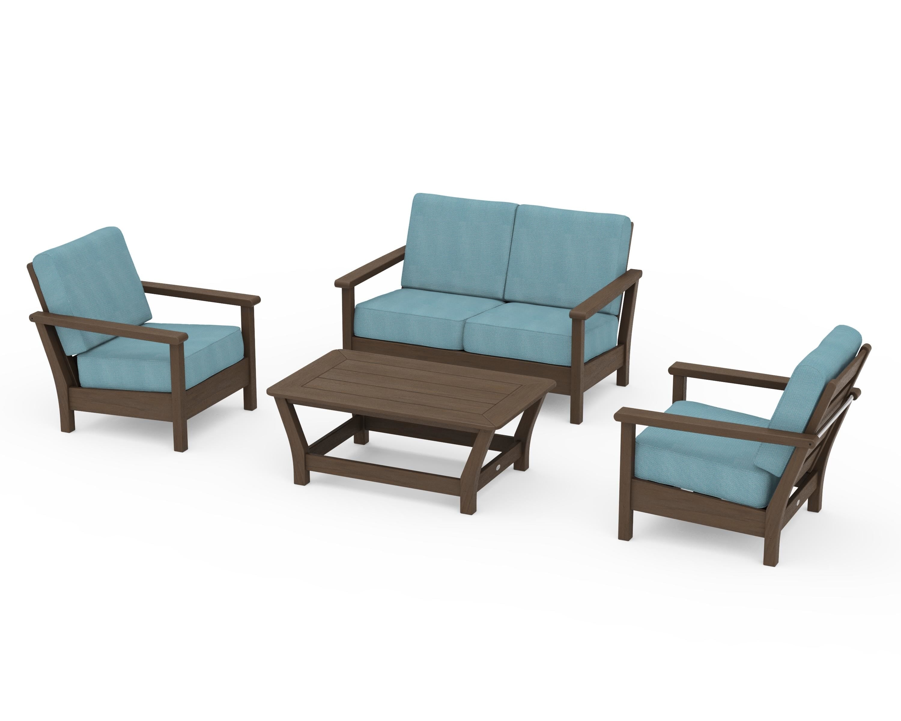 POLYWOOD Harbour 4-Piece Deep Seating Set in Kona / Lattice Sky Blue