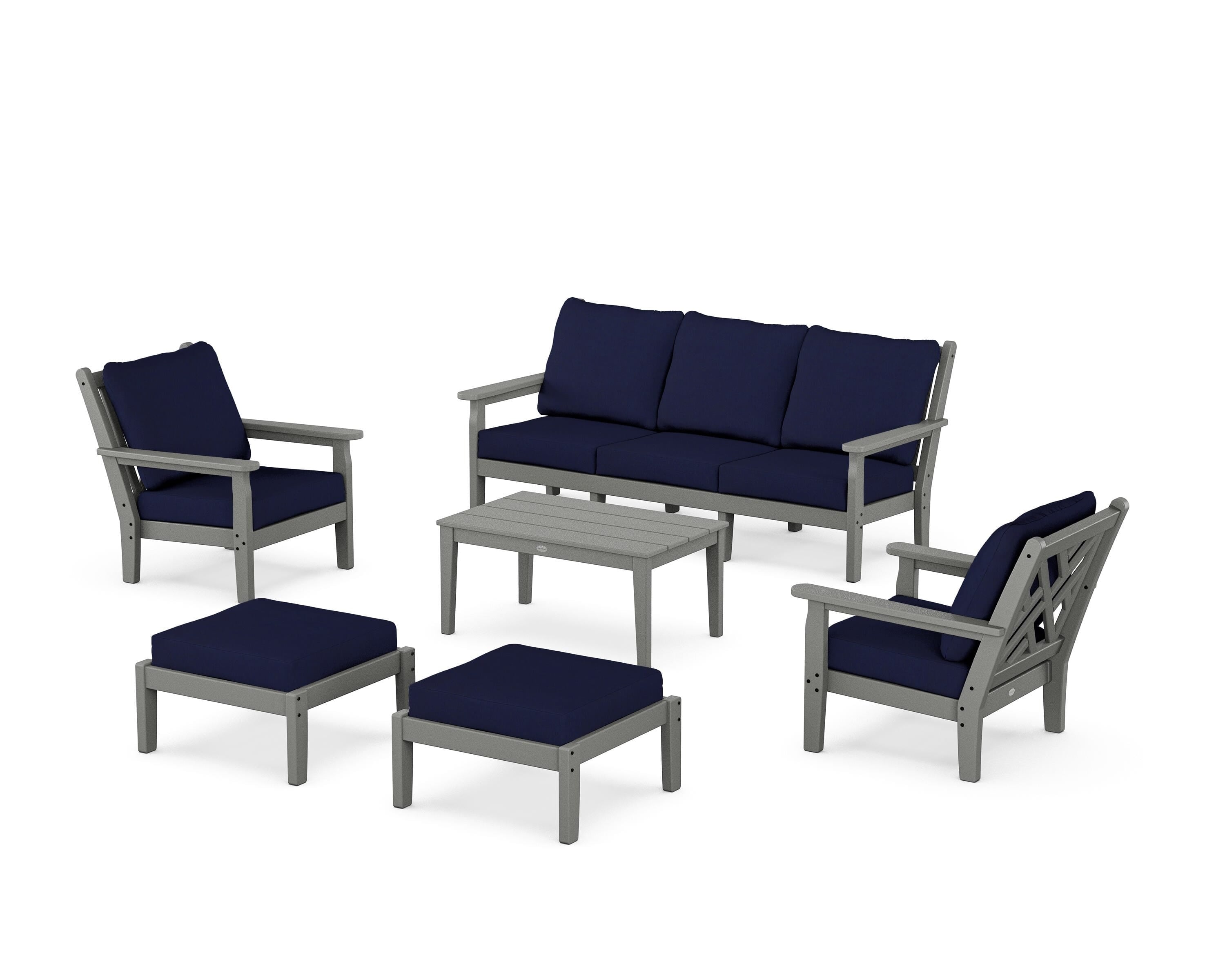 POLYWOOD Chippendale 6-Piece Lounge Sofa Set in Slate Grey / Navy