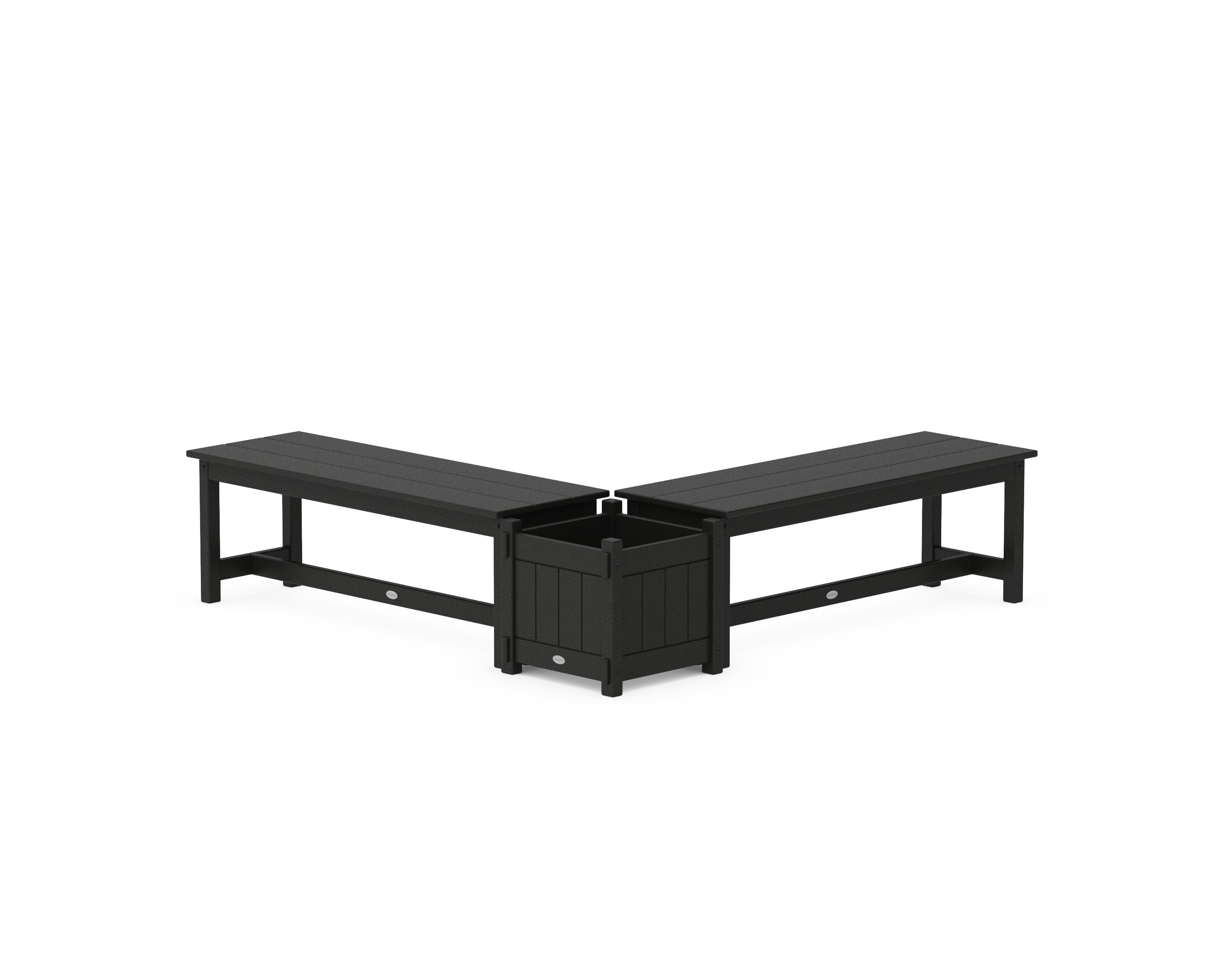 POLYWOOD 48" Vineyard L- Shaped Planter Bench Set in Black