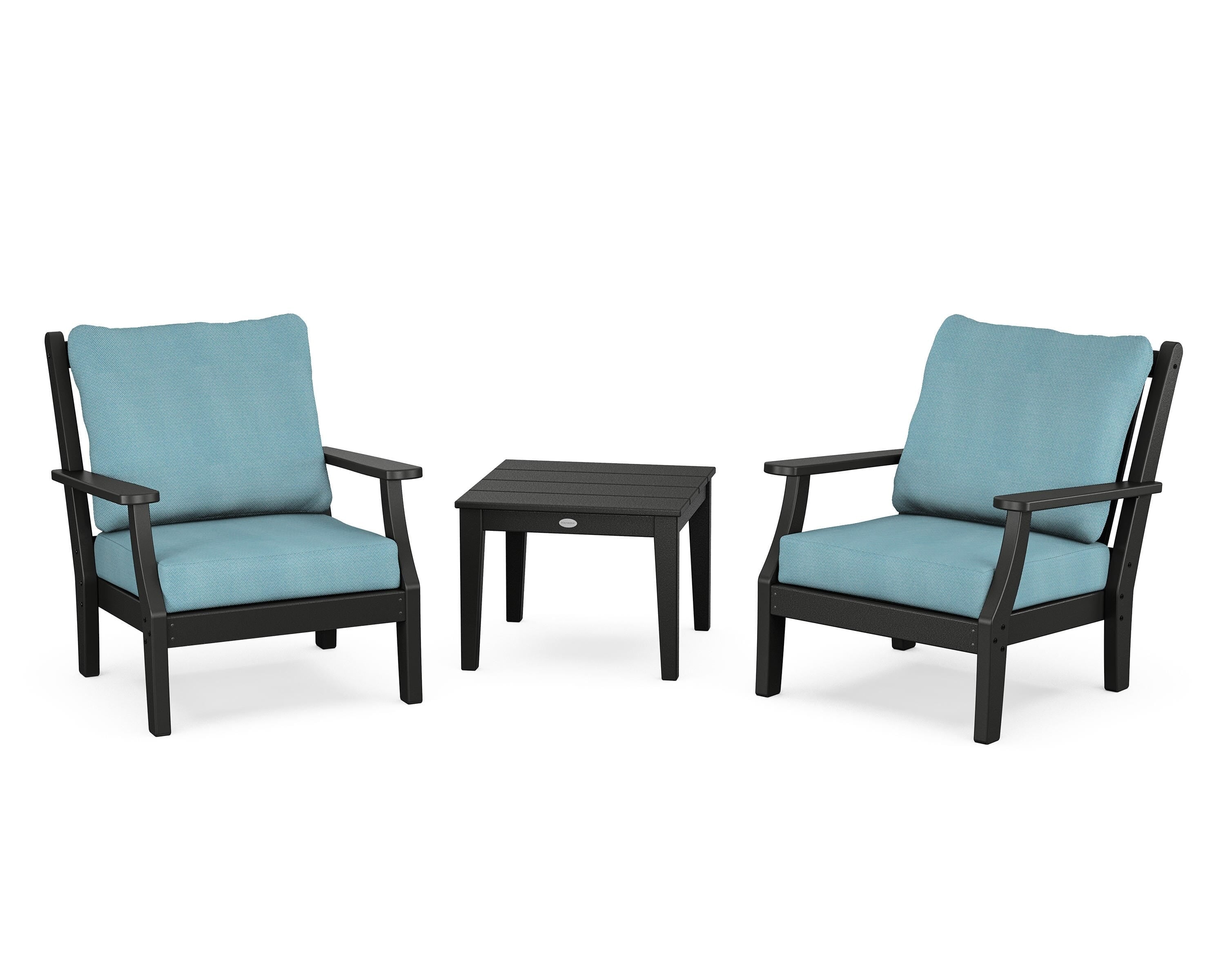 Country Living Wovendale 3-Piece Deep Seating Set in Black / Lattice Sky Blue