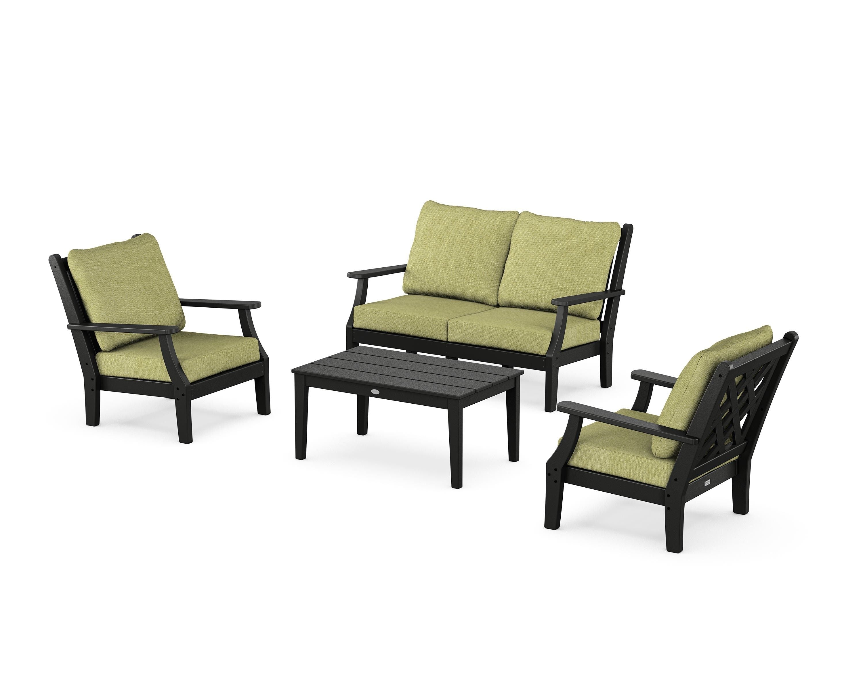 Country Living Wovendale 4-Piece Deep Seating Set with Loveseat in Black / Chartreuse Boucle