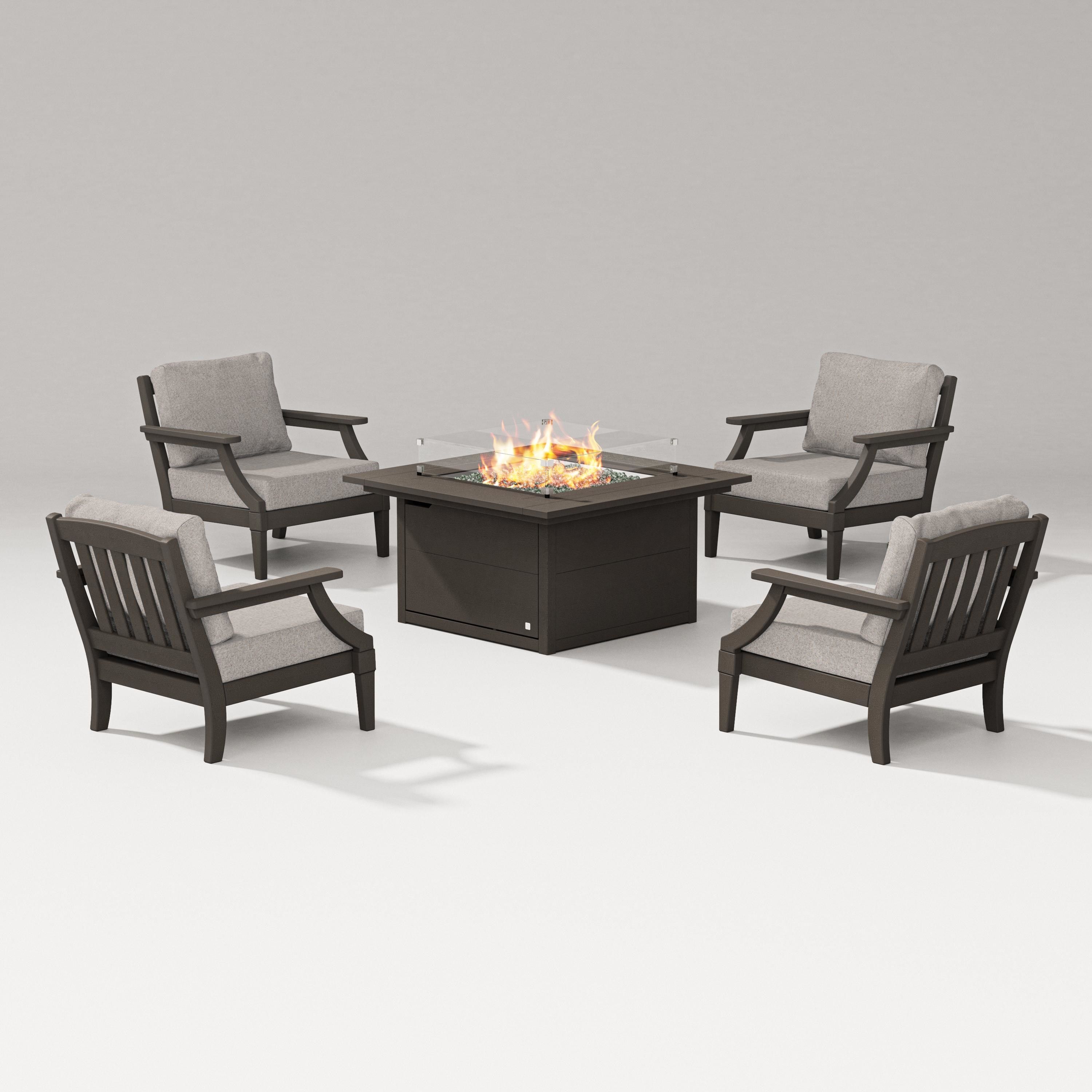 PW Designer Series Estate 5-Piece Lounge Fire Table Set in Vintage Coffee / Weathered Tweed