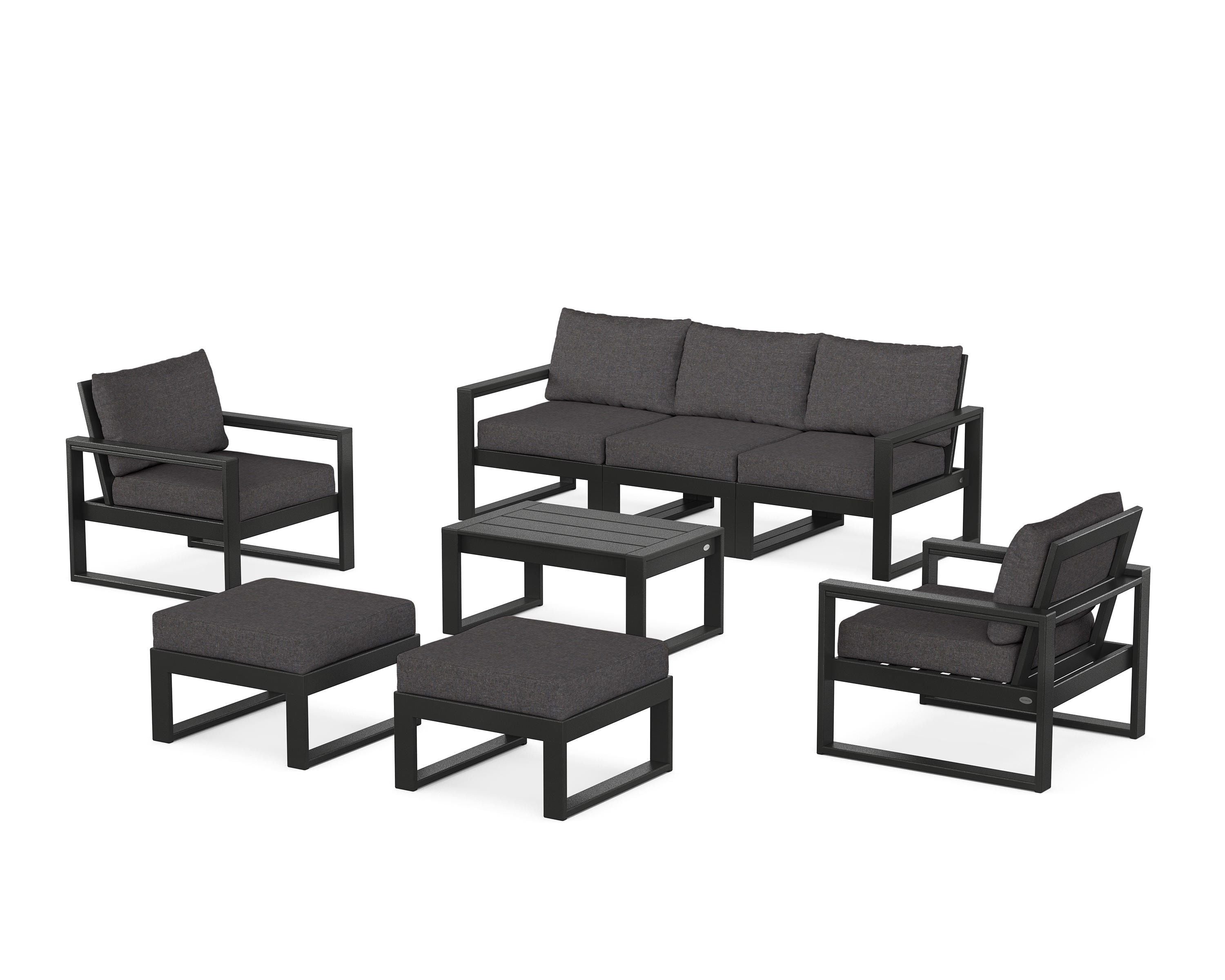 POLYWOOD EDGE Sectional 8-Piece Lounge Sofa Set in Black / Ash Charcoal