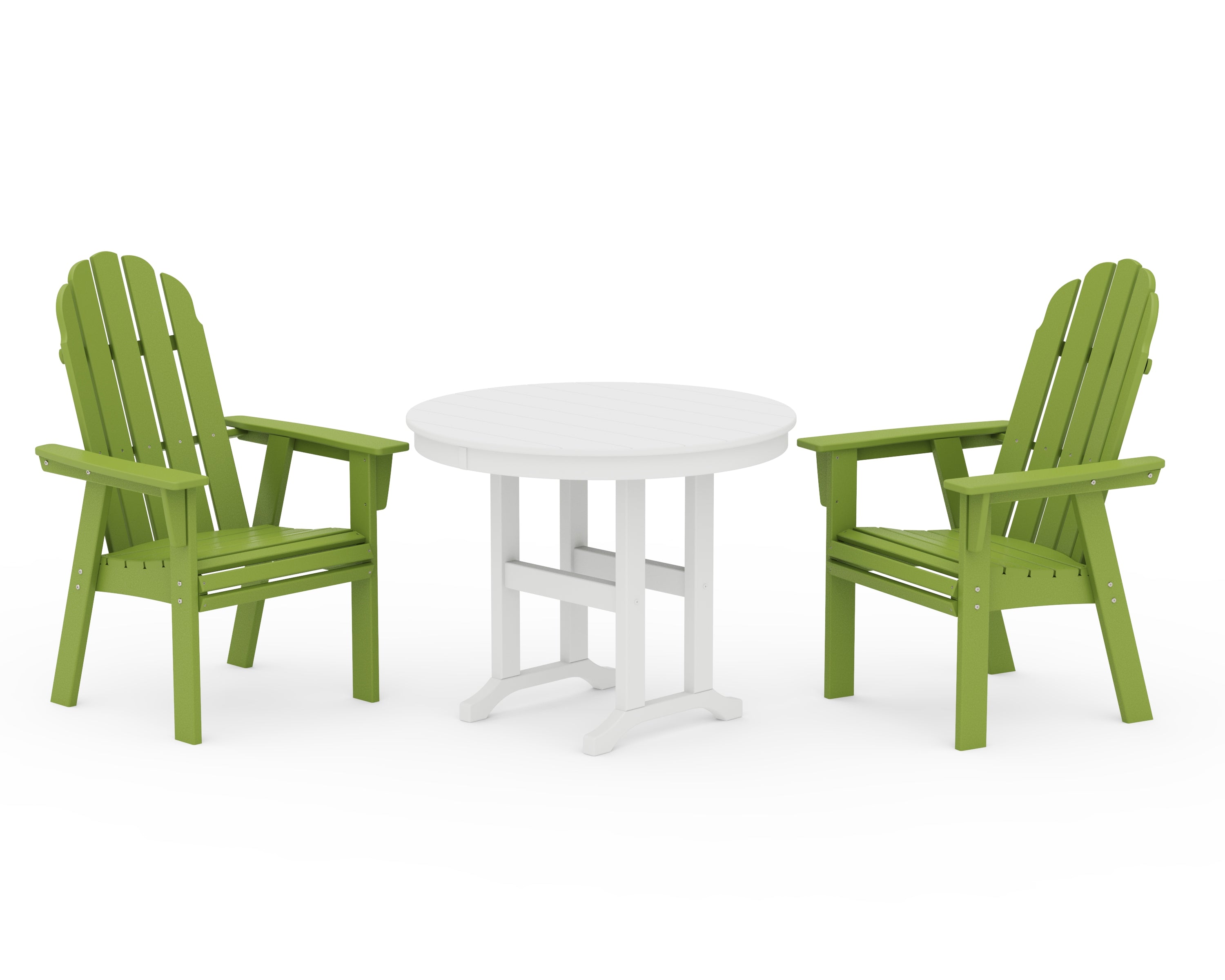 POLYWOOD Vineyard Adirondack 3-Piece Round Dining Set in Lime / White