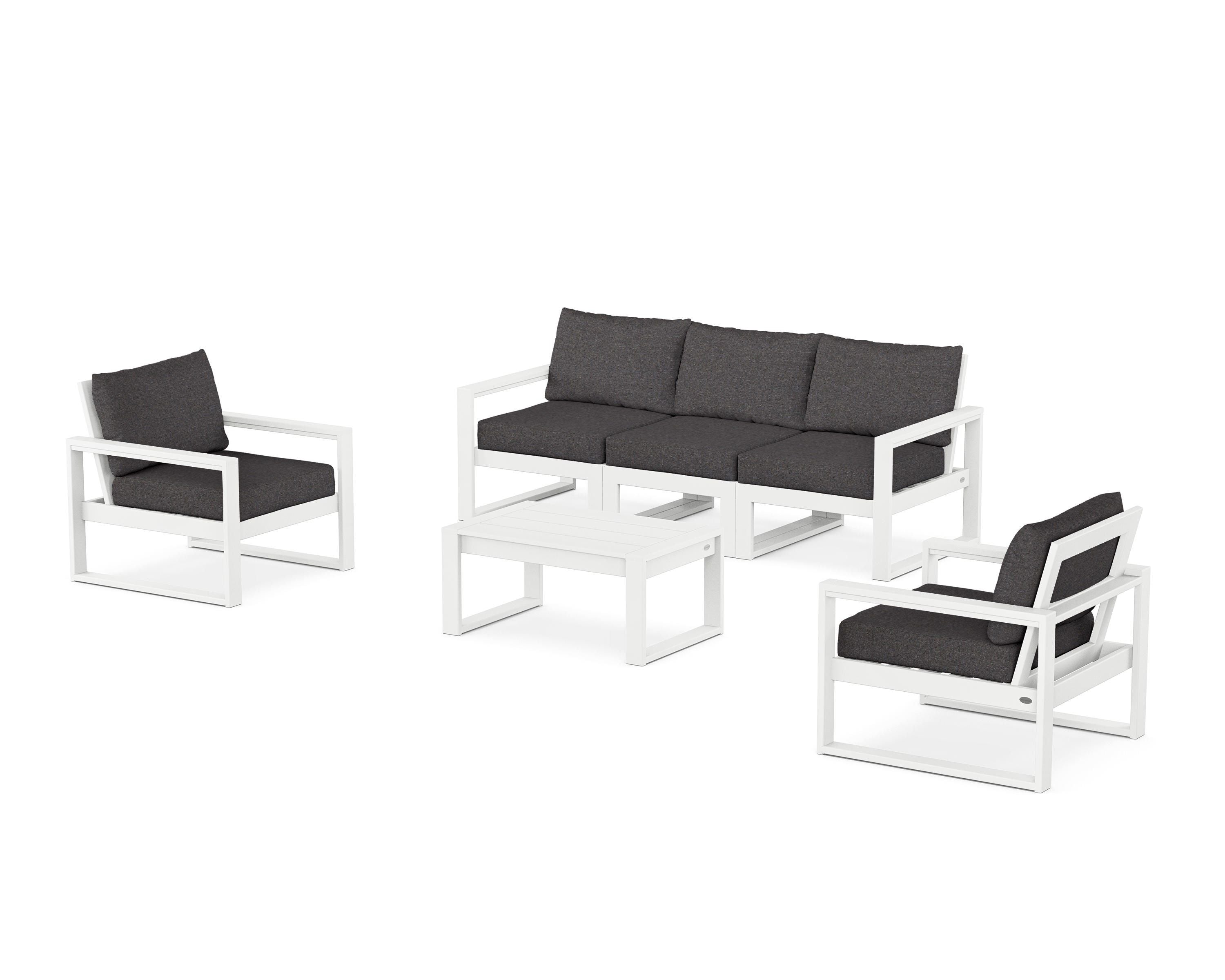 POLYWOOD EDGE Sectional 4-Piece Deep Seating Set with Sofa in White / Ash Charcoal