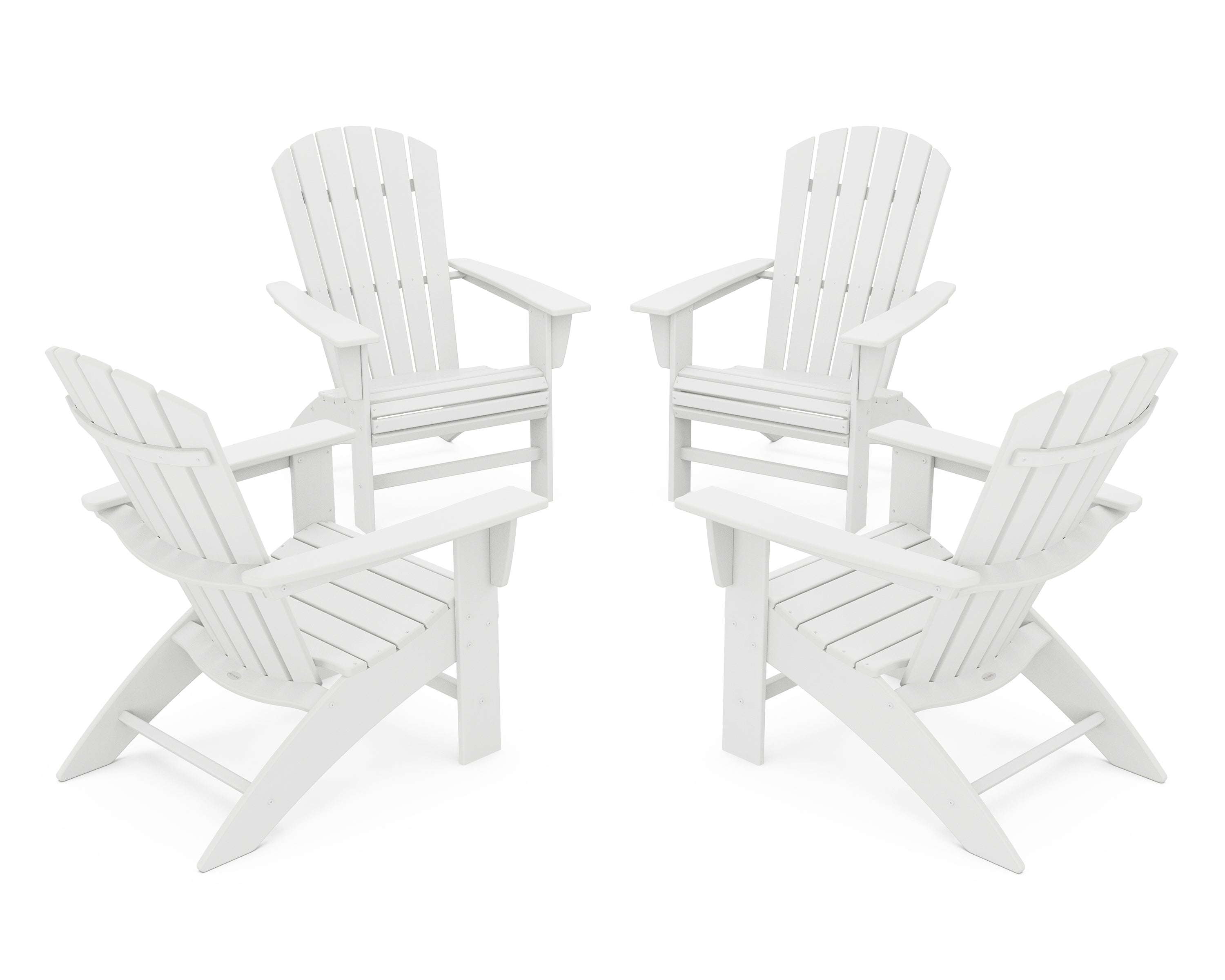 POLYWOOD® 4-Piece Nautical Curveback Adirondack Chair Conversation Set in White
