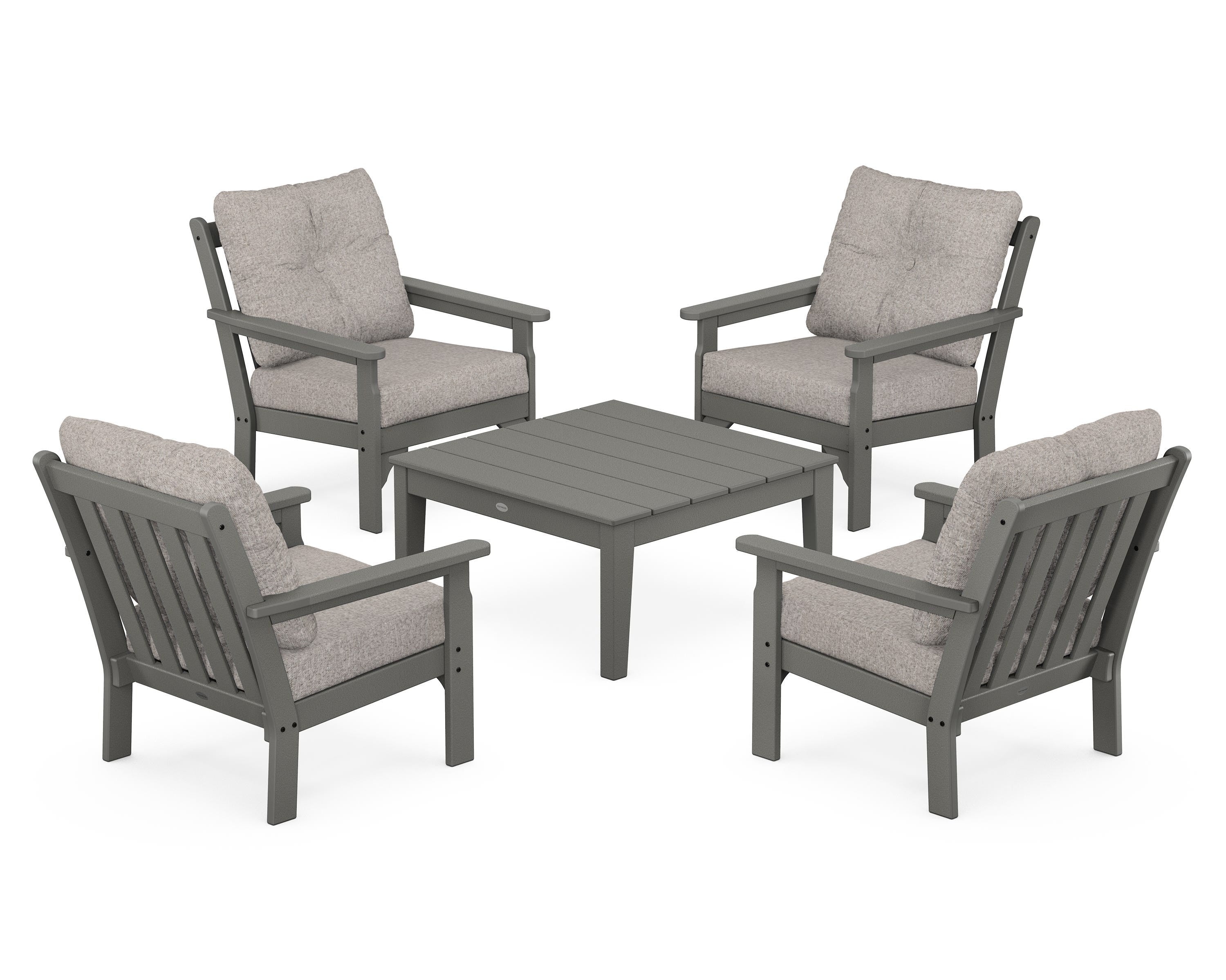 POLYWOOD Vineyard 5-Piece Deep Seating Conversation Set in Slate Grey / Weathered Tweed