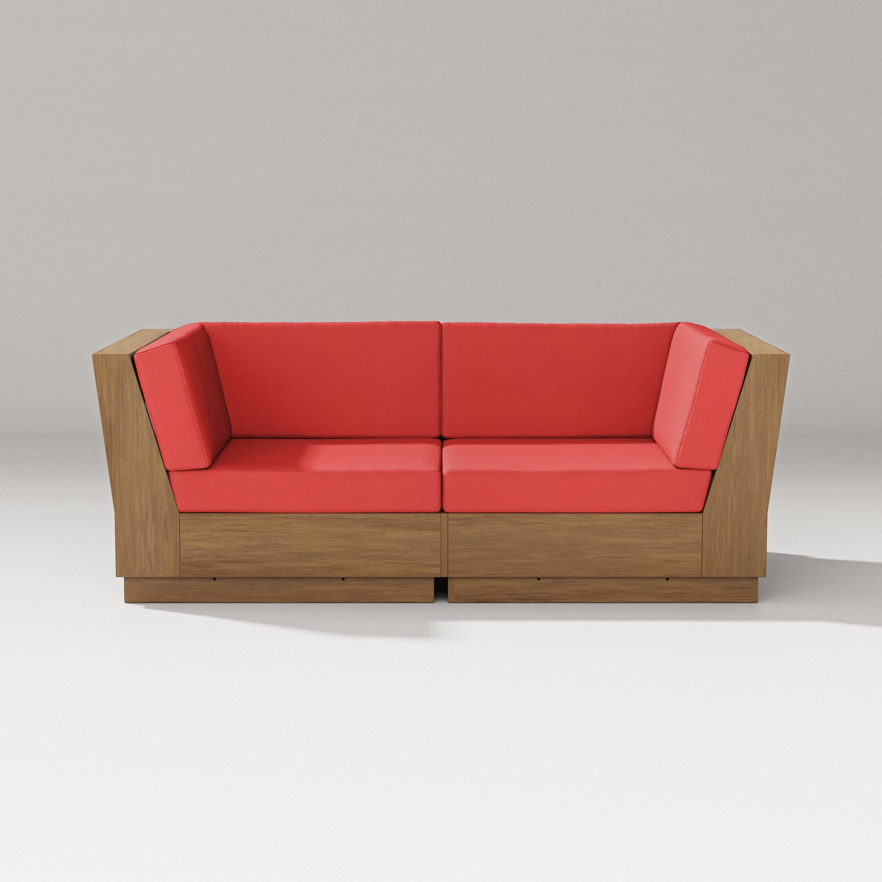 PW Designer Series Elevate Loveseat Sectional in Natural / Crimson Linen