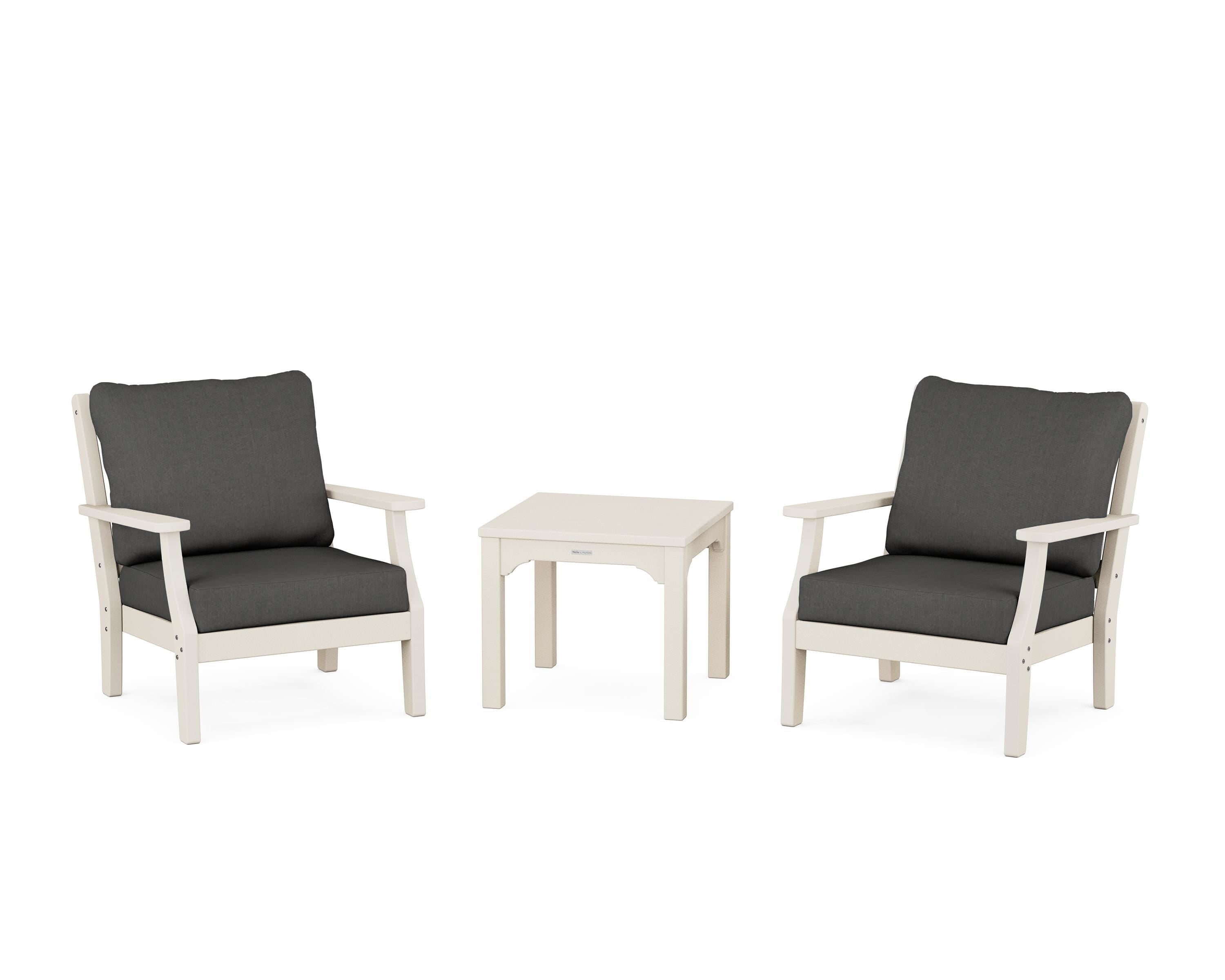 Martha Stewart by POLYWOOD Chinoiserie 3-Piece Deep Seating Set in Sand / Spectrum Carbon