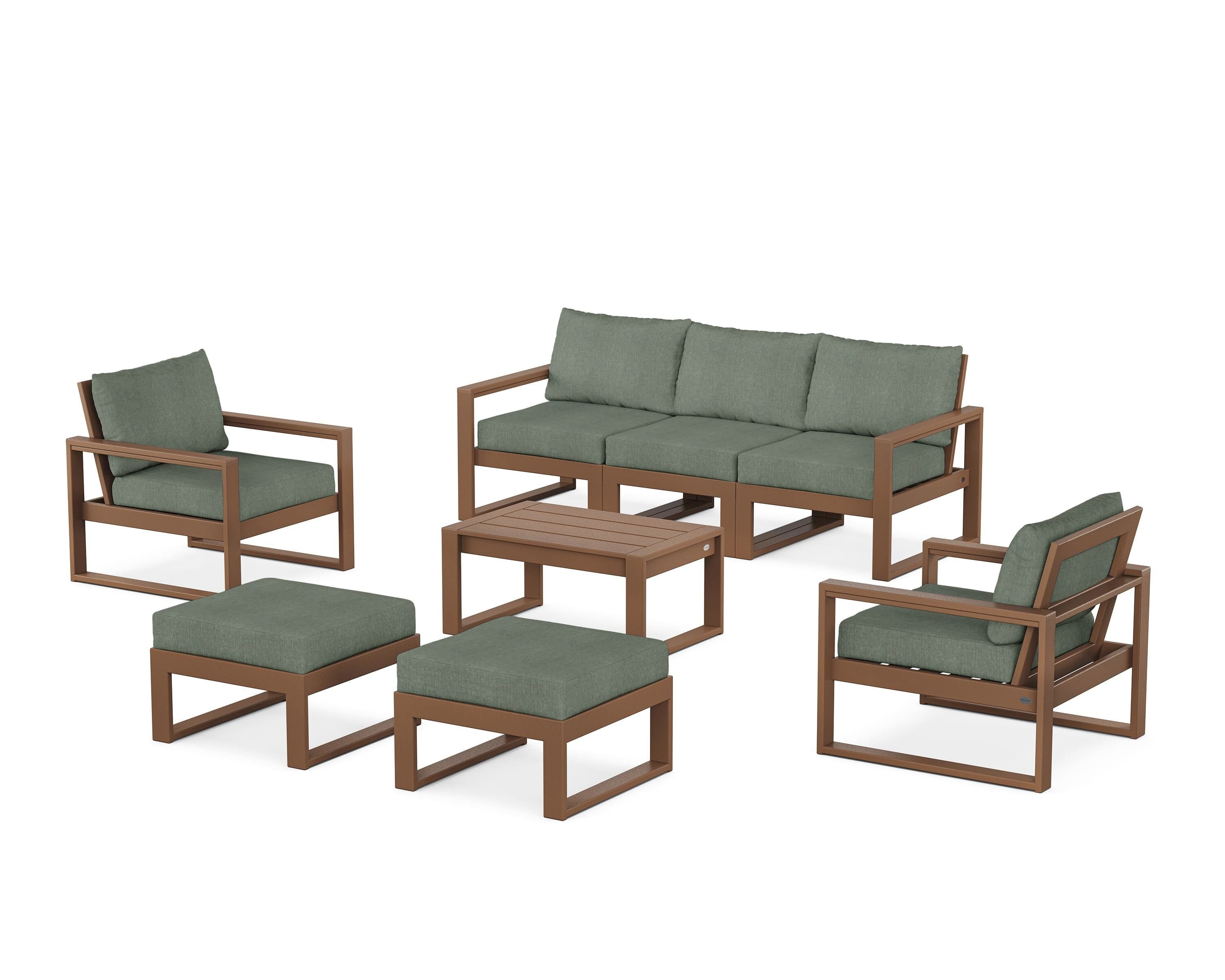 POLYWOOD EDGE Sectional 8-Piece Lounge Sofa Set in Teak / Cast Sage