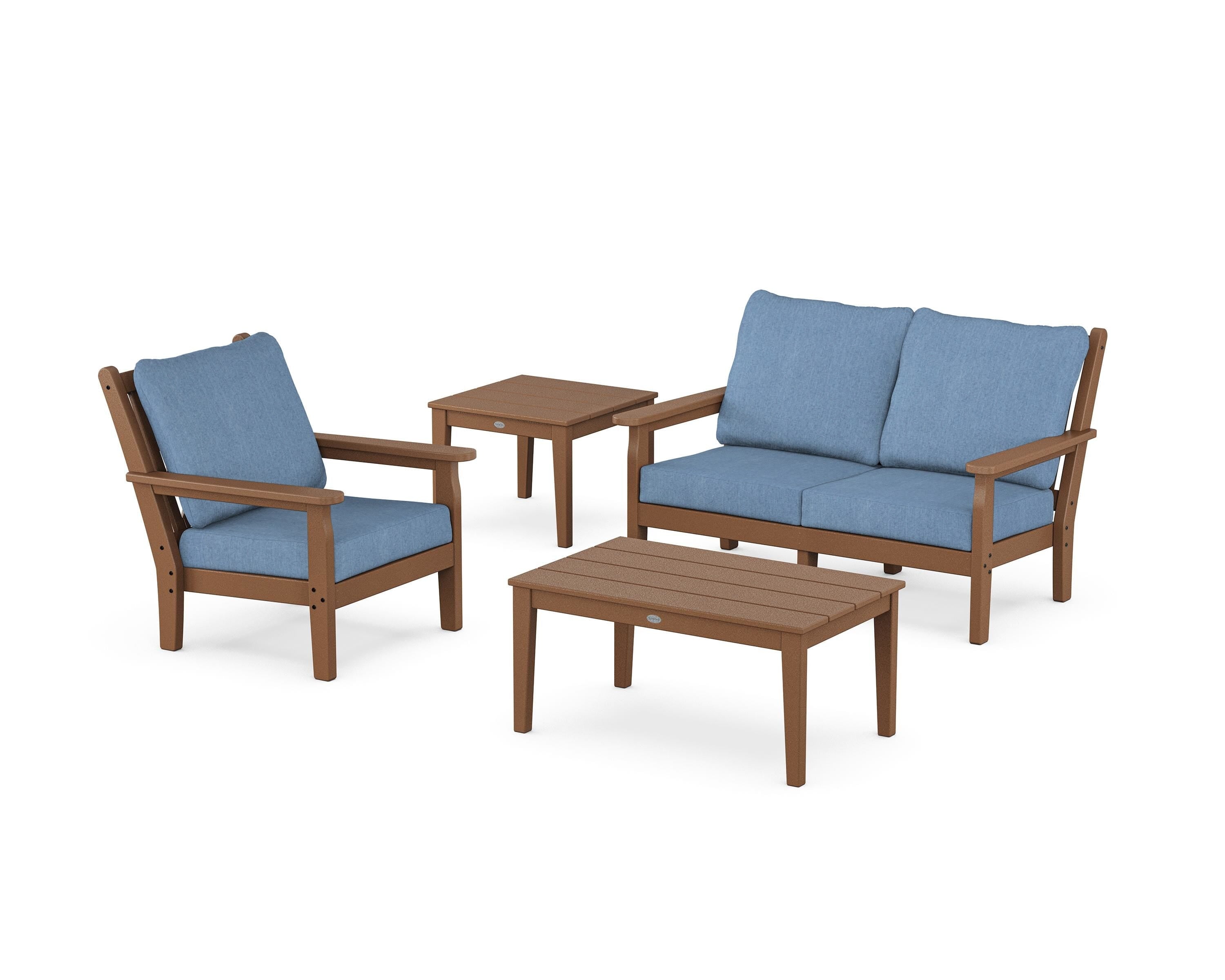 POLYWOOD Chippendale 4-Piece Deep Seating Set in Teak / Sky Blue