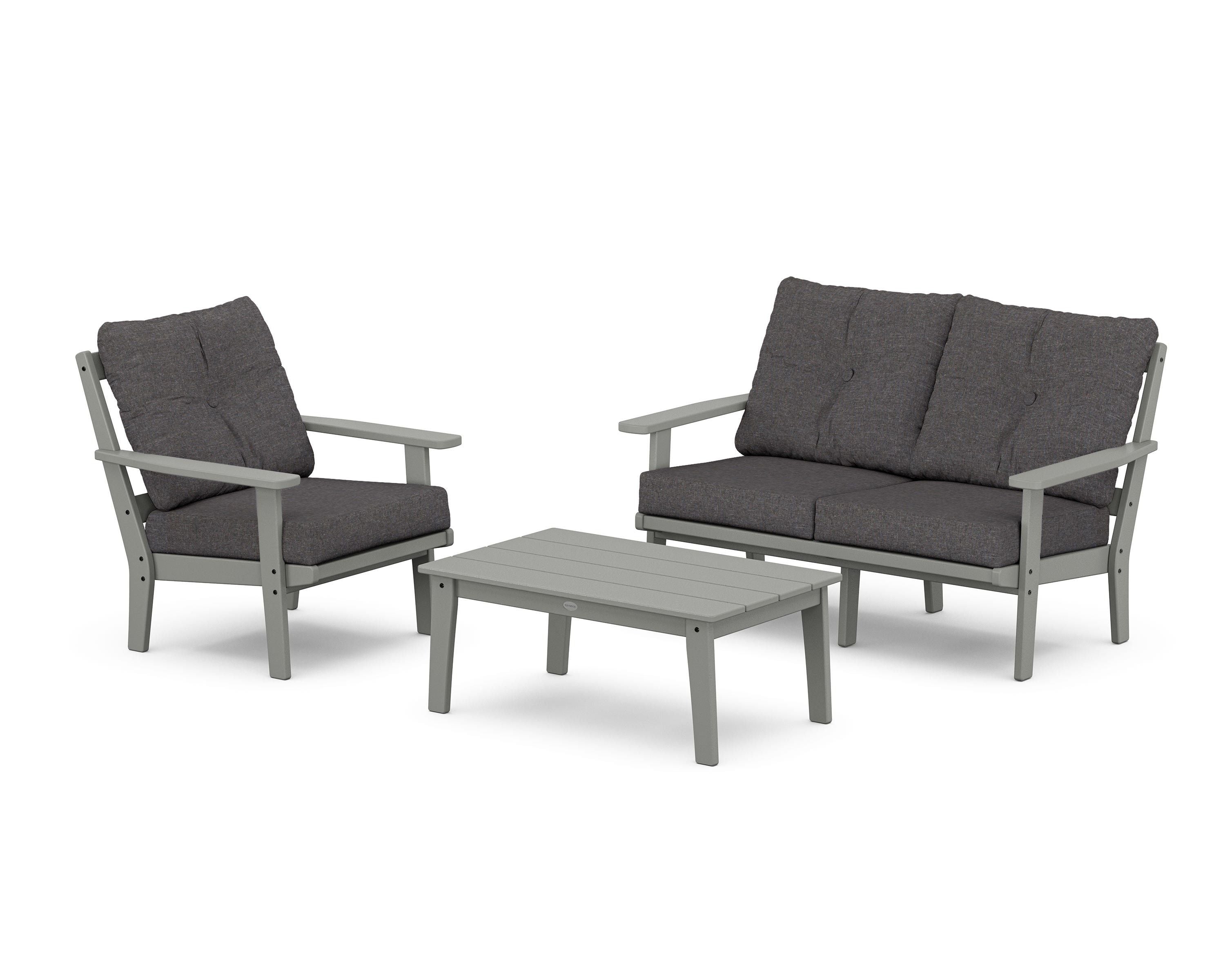 POLYWOOD Oxford 3-Piece Deep Seating Set with Loveseat in Slate Grey / Ash Charcoal