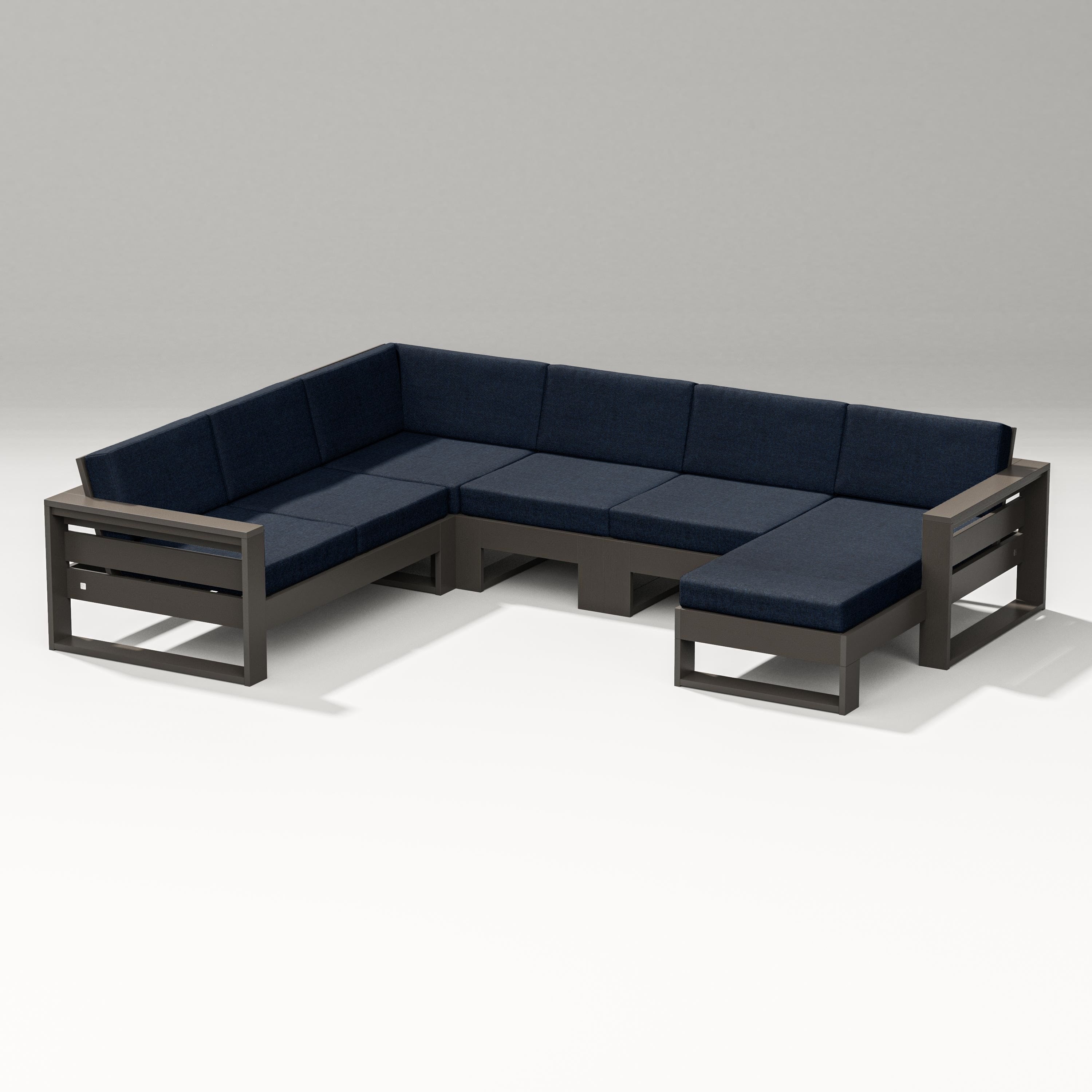 PW Designer Series Latitude Corner Sectional with Right Chaise in Vintage Coffee / Marine Indigo