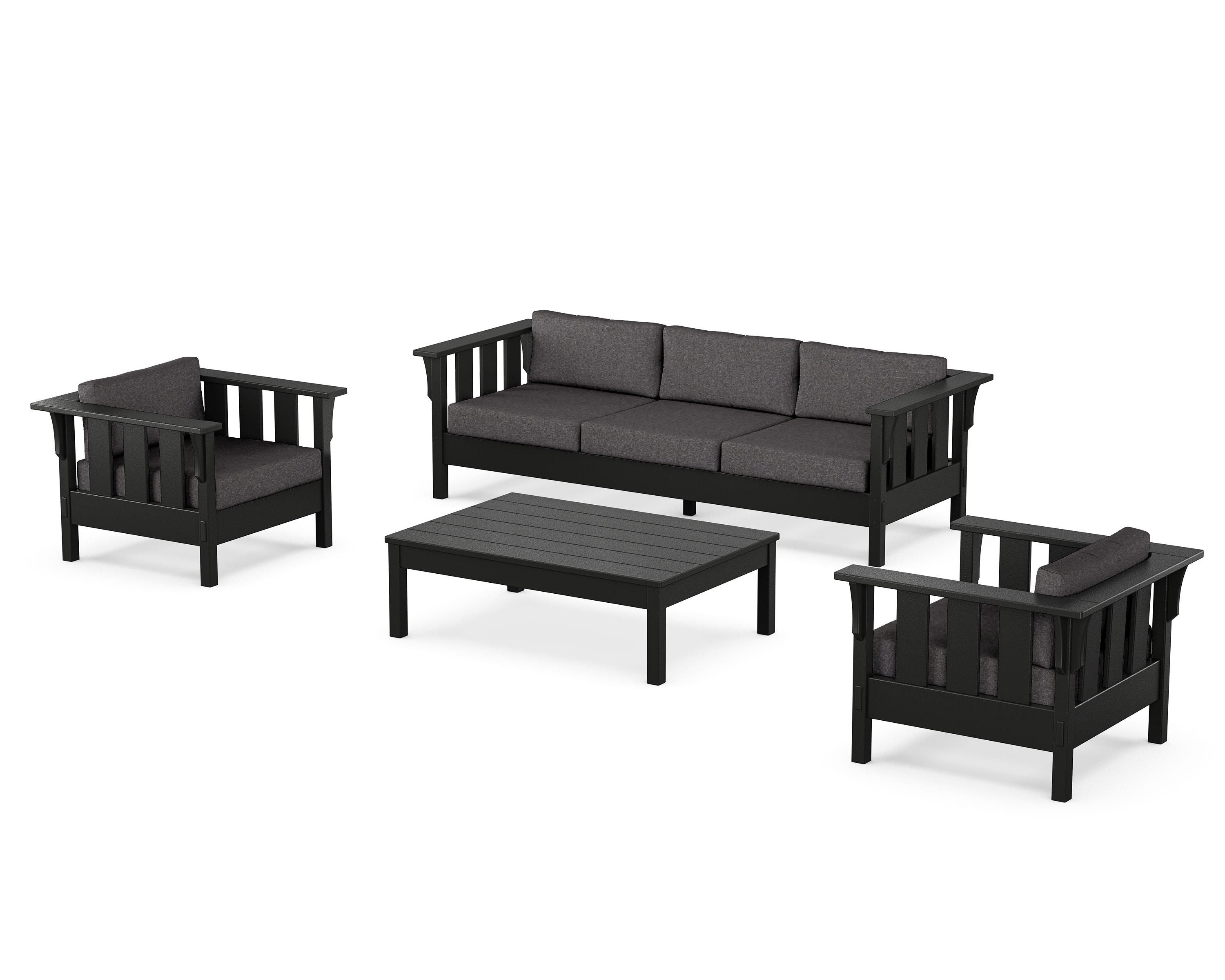 Martha Stewart by POLYWOOD Acadia 4-Piece Deep Seating Set with Sofa in Black / Ash Charcoal