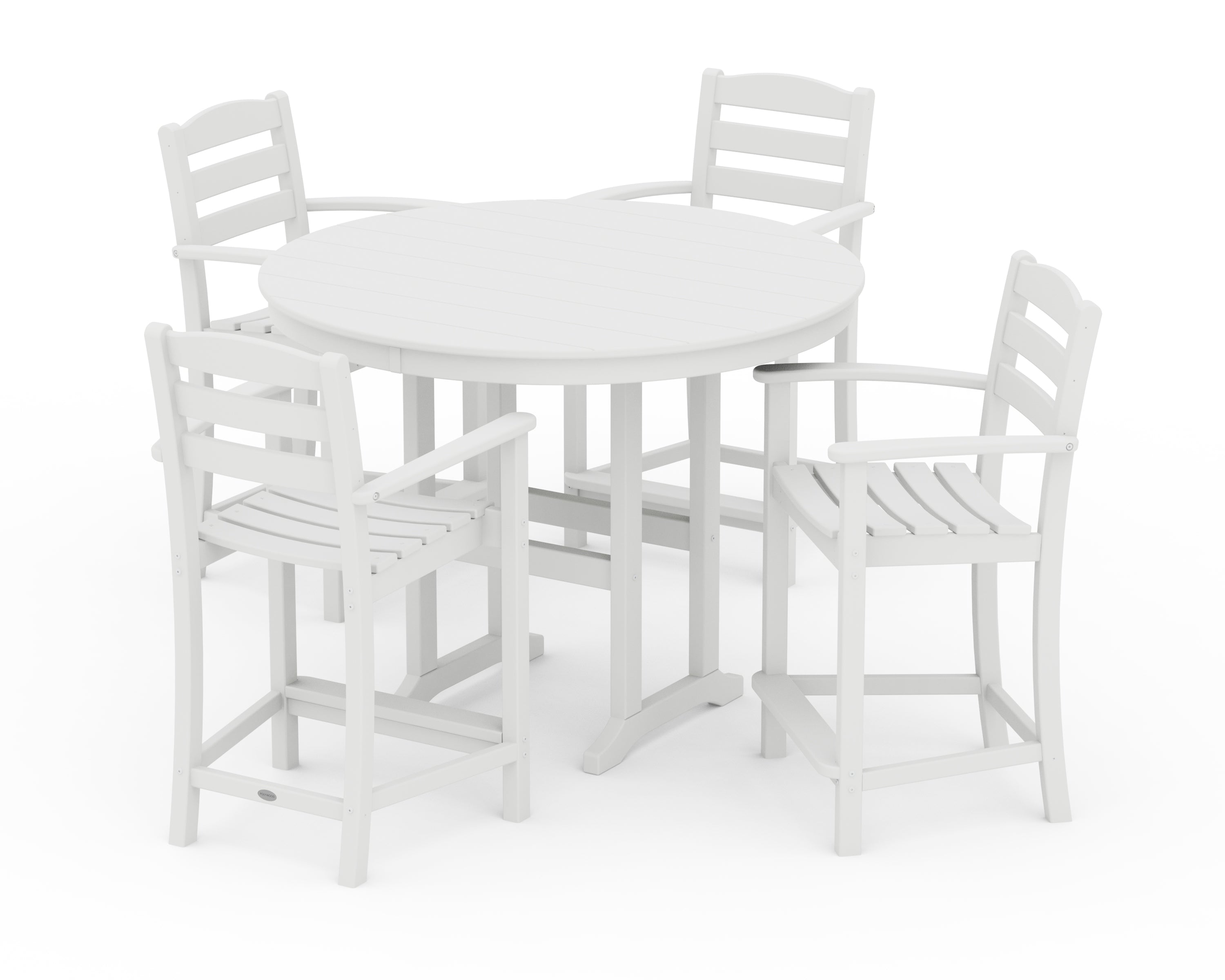 POLYWOOD La Casa Café 5-Piece Round Farmhouse Counter Set in White