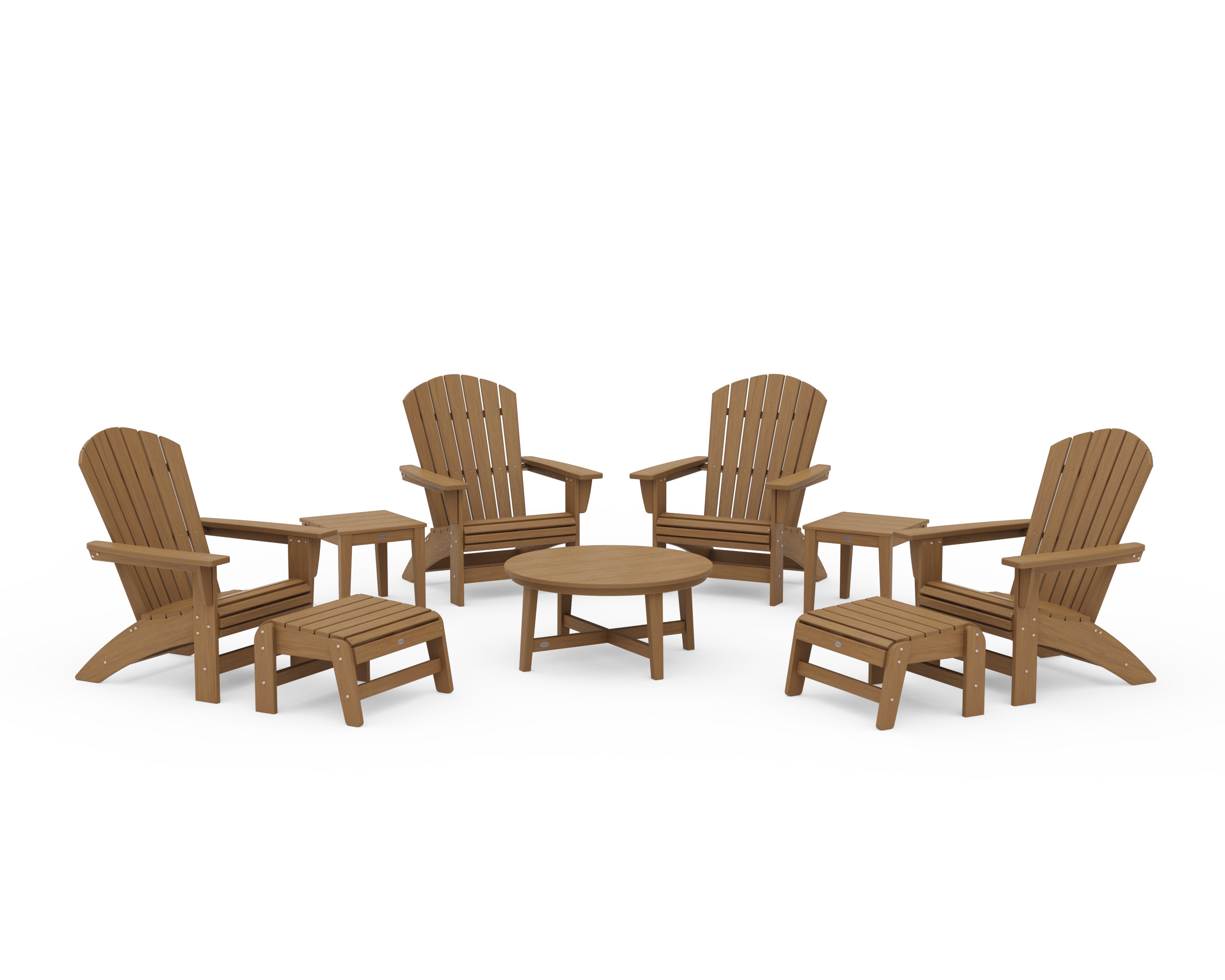 POLYWOOD Nautical Grand Adirondack 9-Piece Conversation Set in Natural