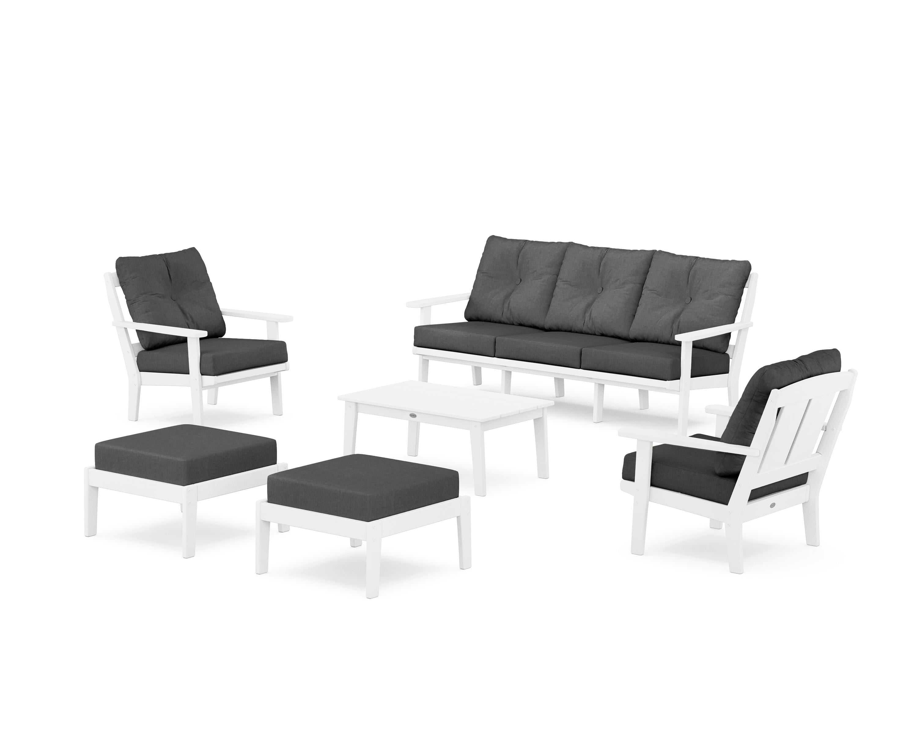 POLYWOOD Mission 6-Piece Lounge Sofa Set in White / Spectrum Carbon
