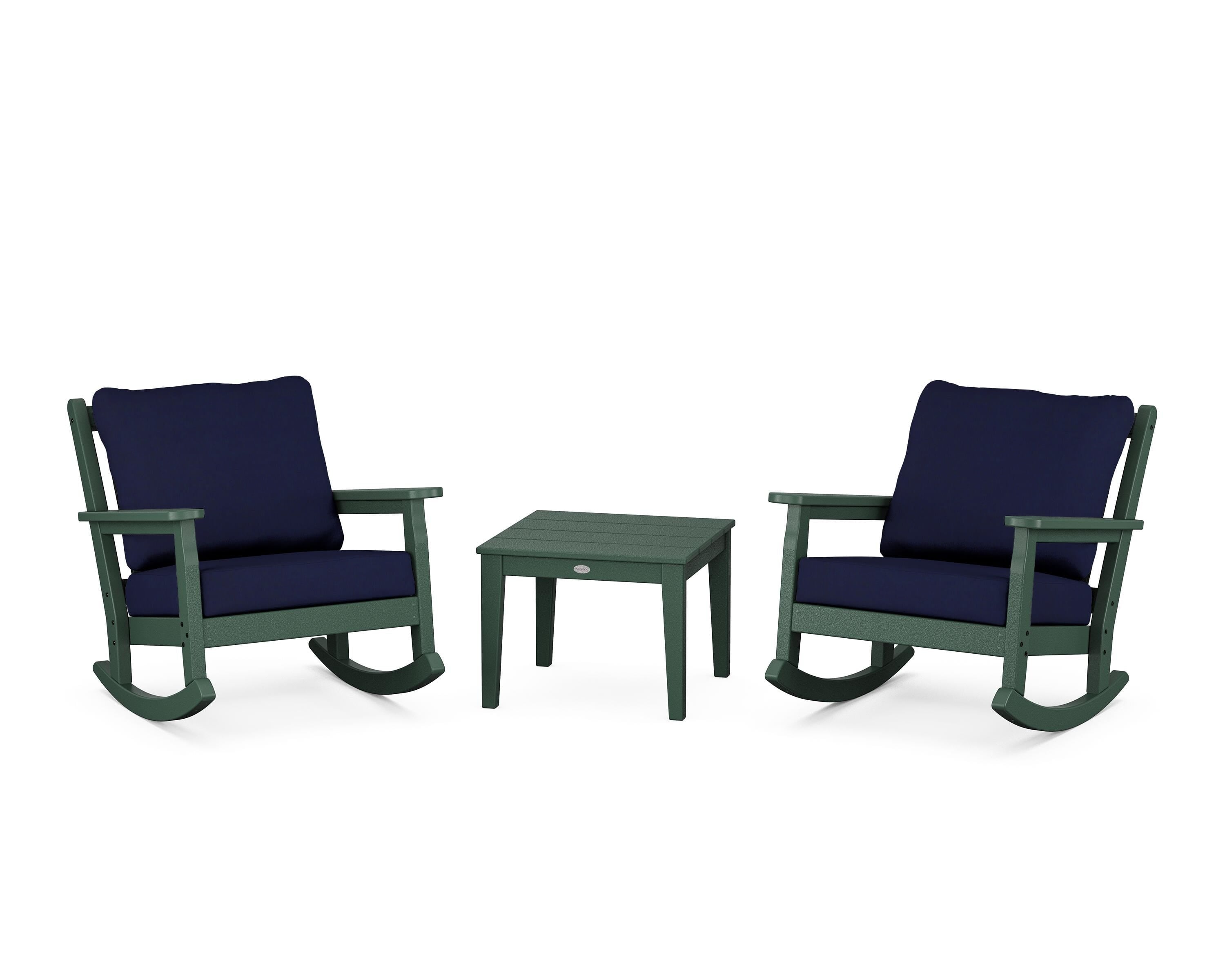 POLYWOOD Chippendale 3-Piece Deep Seating Rocker Set in Green / Navy