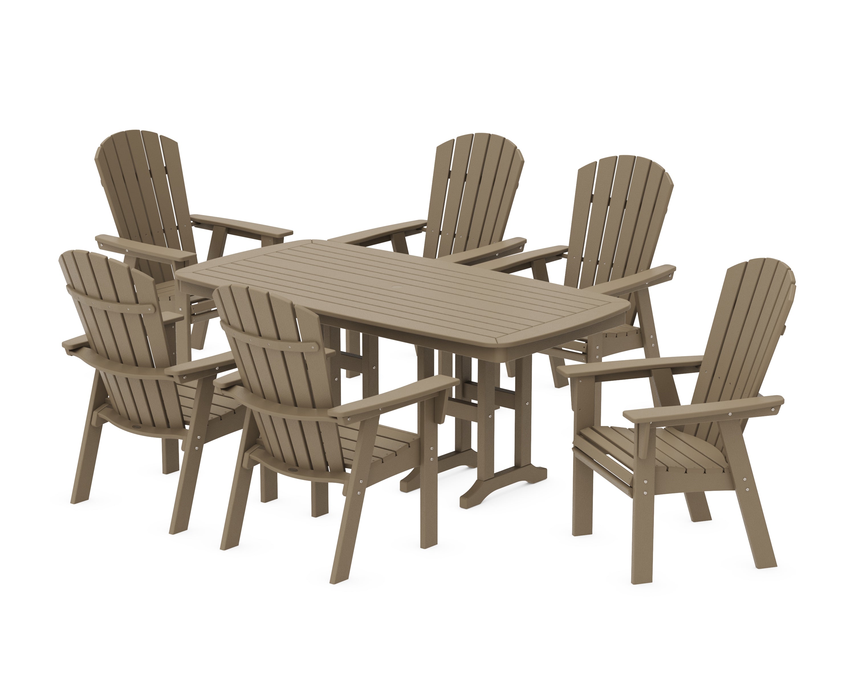 POLYWOOD Nautical Curveback Adirondack 7-Piece Dining Set in Vintage Sahara