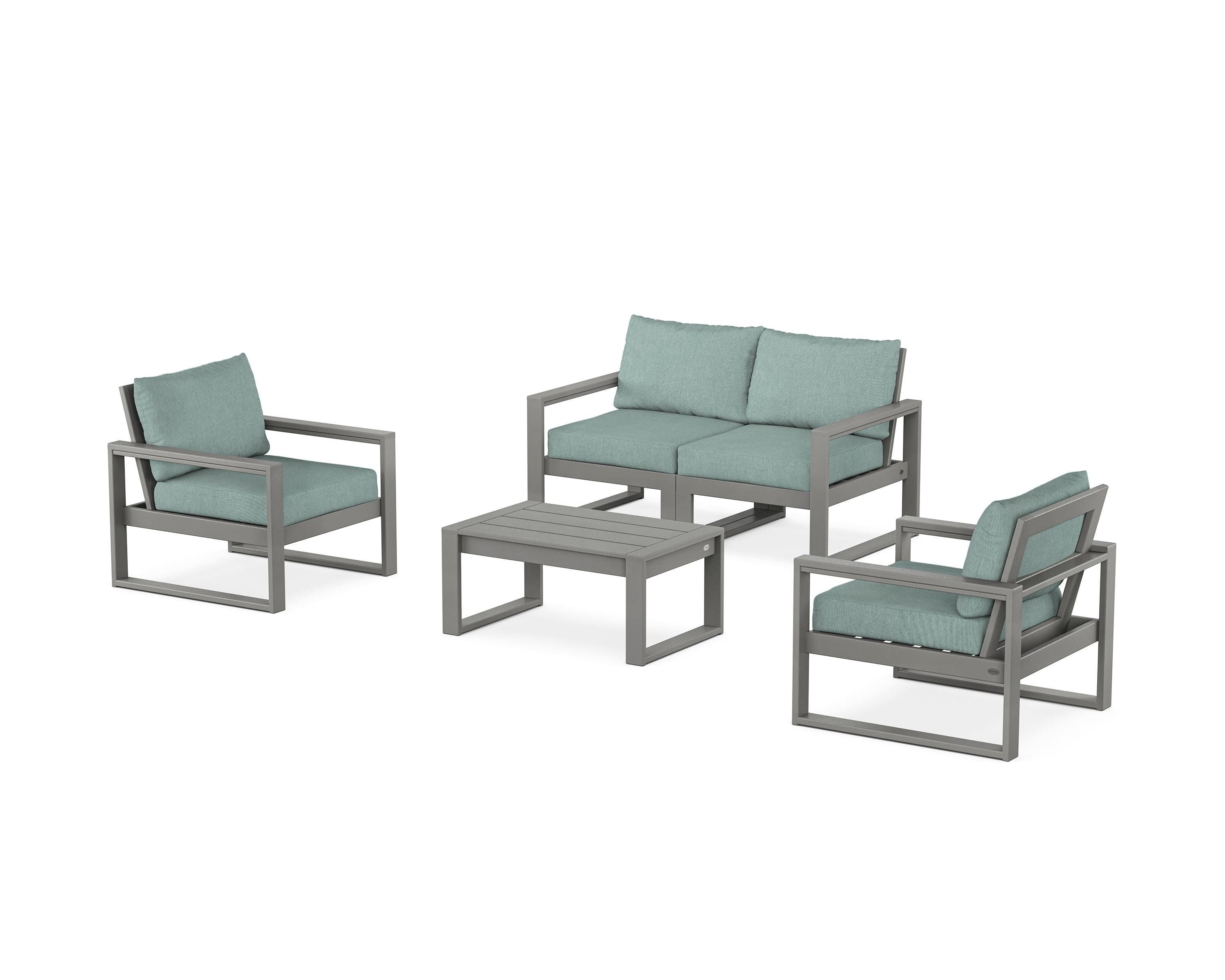 POLYWOOD EDGE Sectional 4-Piece Deep Seating Set with Loveseat in Slate Grey / Glacier Spa