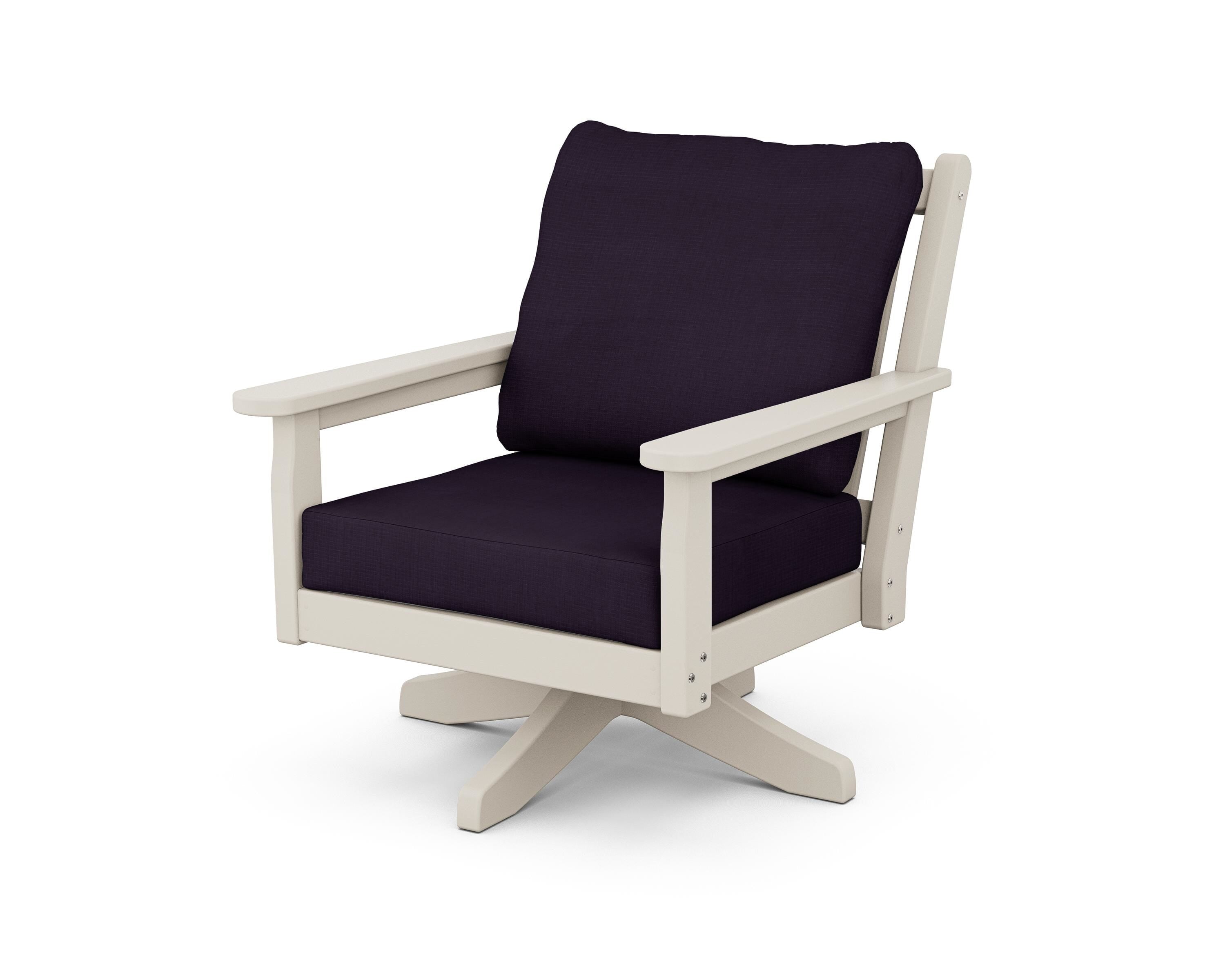 POLYWOOD Chippendale Deep Seating Swivel Chair in Sand / Navy Linen