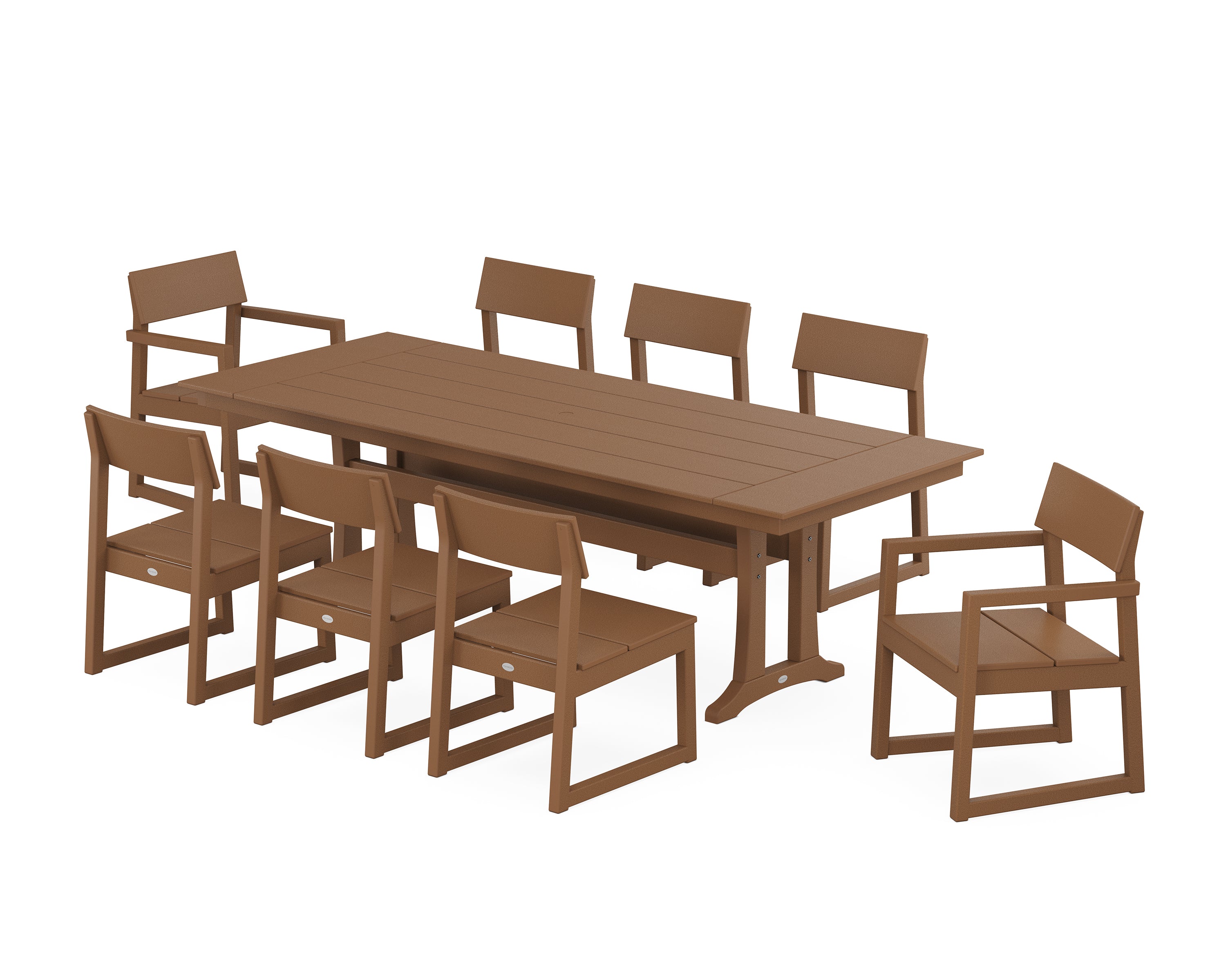 POLYWOOD® EDGE 9-Piece Farmhouse Dining Set with Trestle Legs in Teak