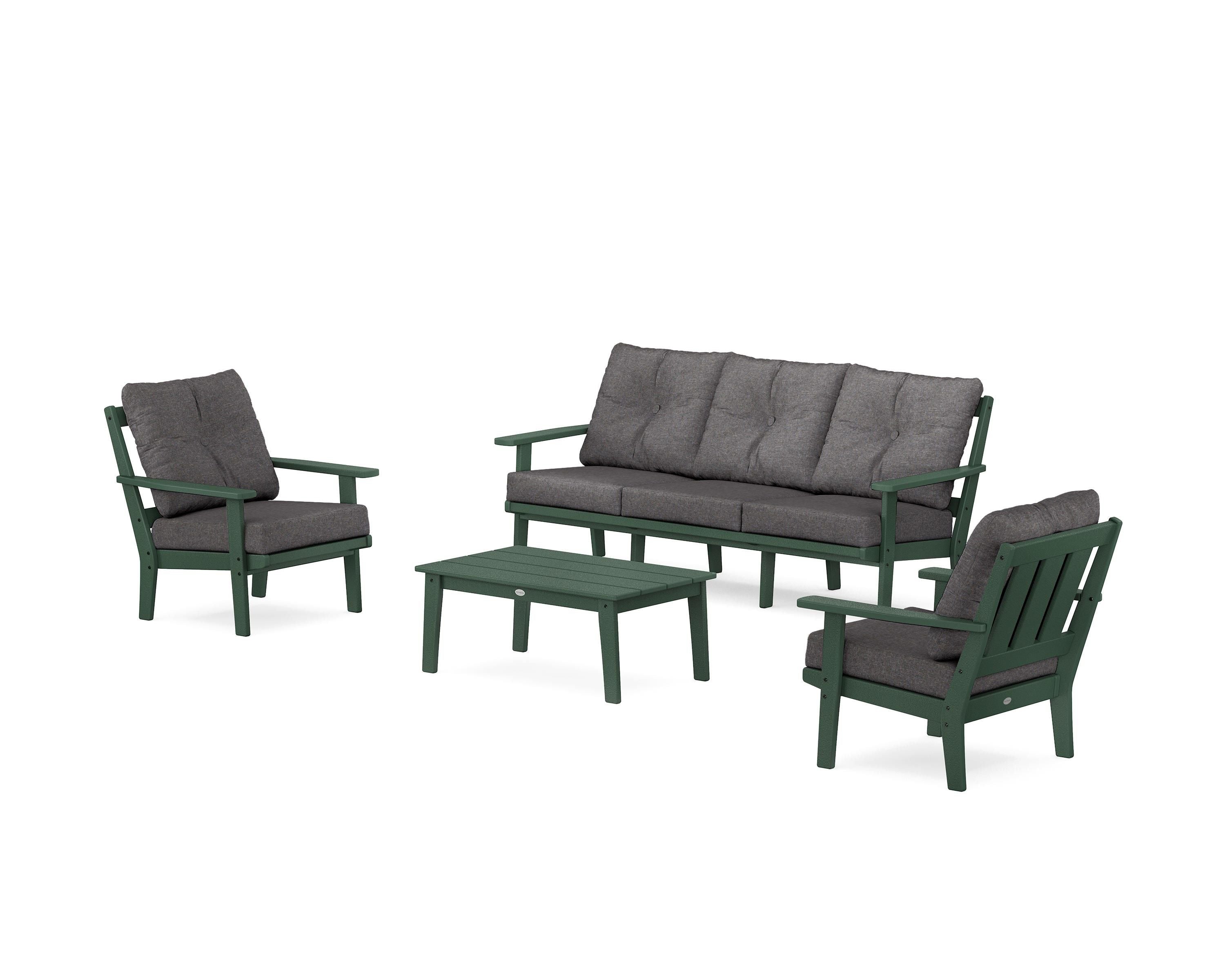 POLYWOOD Oxford 4-Piece Deep Seating Set with Sofa in Green / Ash Charcoal