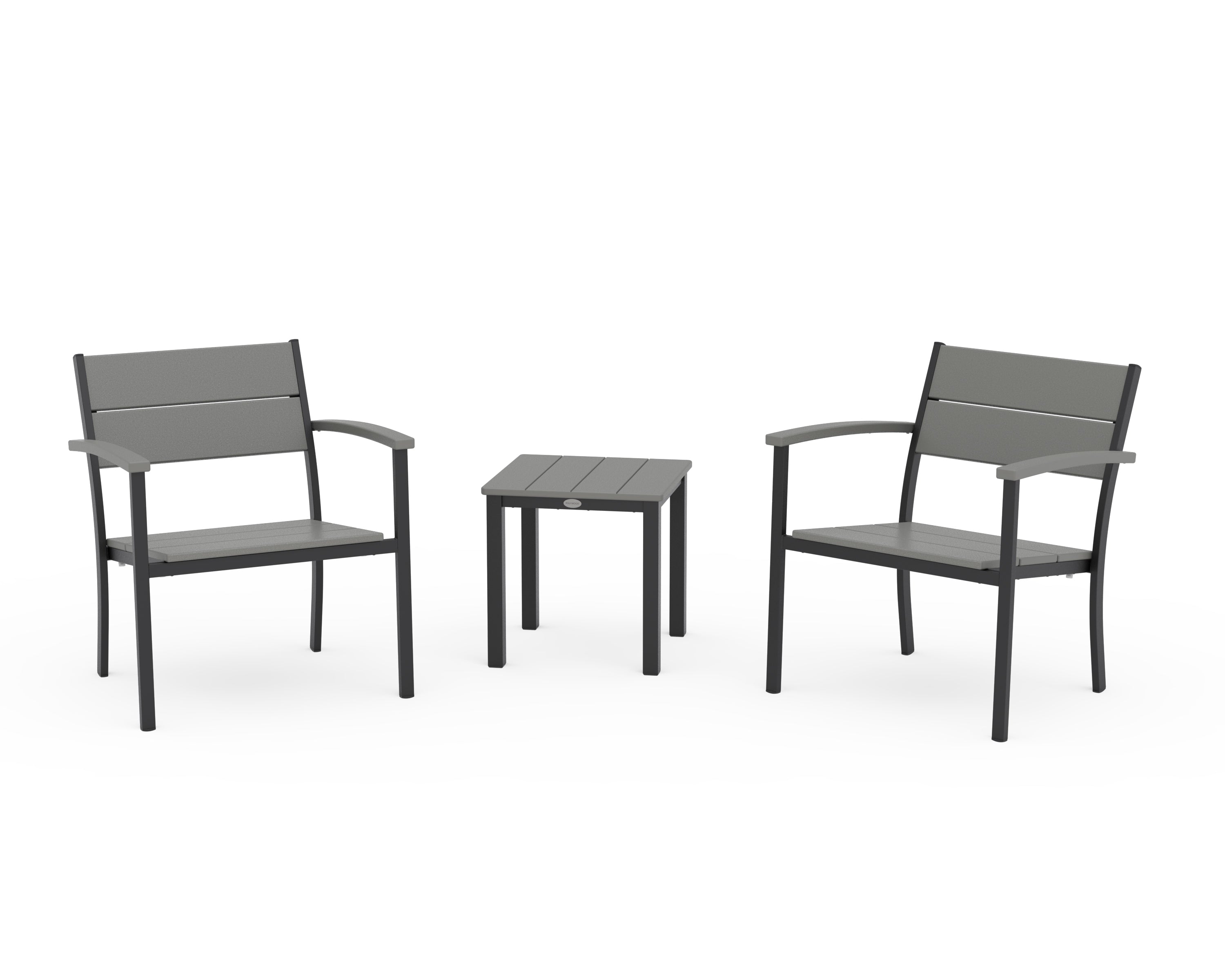 POLYWOOD Main Street 3-Piece Lounge Chair Set in Black / Slate Grey